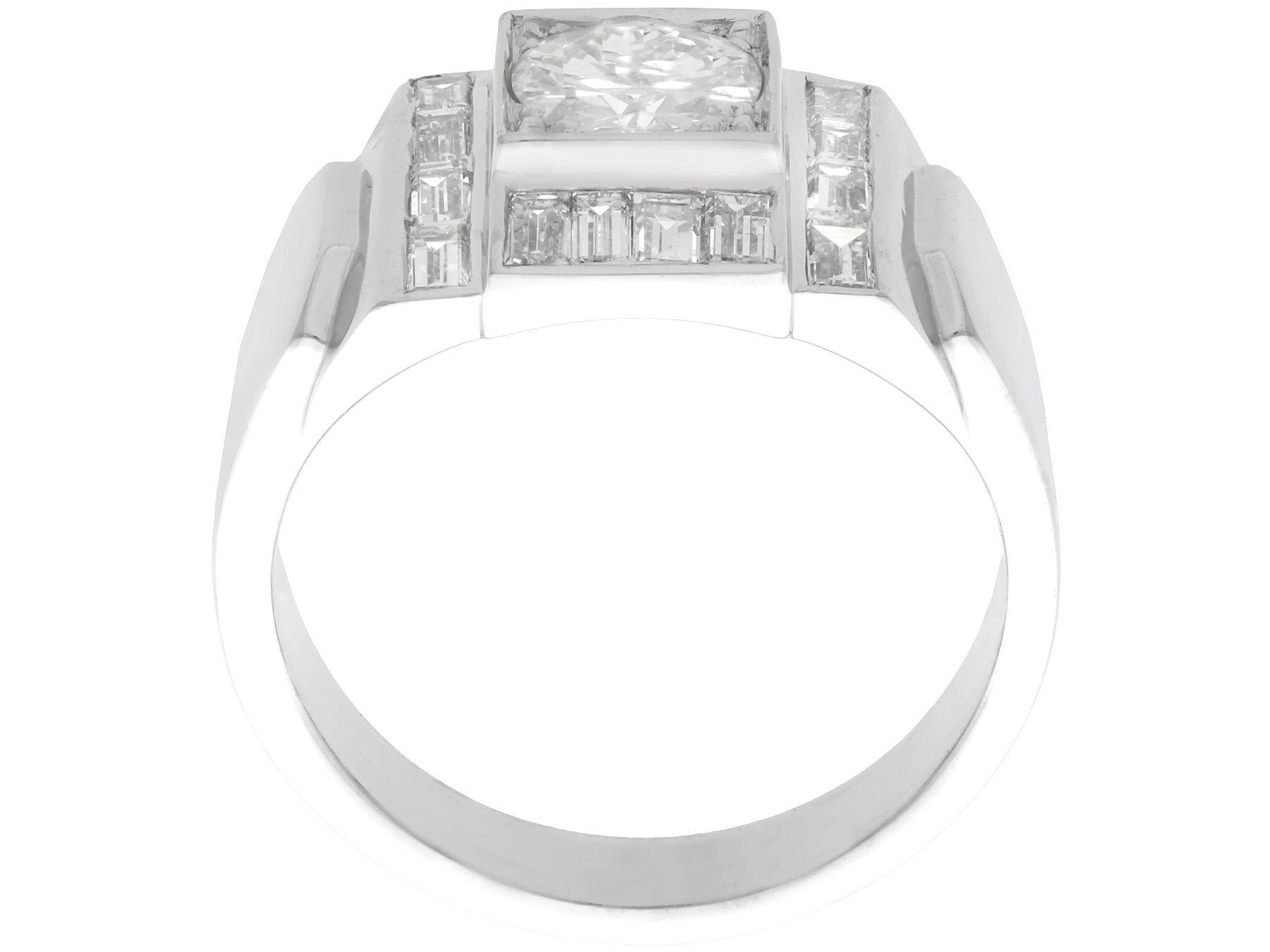 Women's or Men's Art Deco 1940s French 1.60 Carat Diamond Cocktail Ring