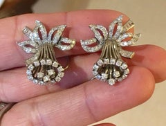 Art Deco 1940s Handmade Platinum VS Diamond Brilliant Baguette Drop Earrings