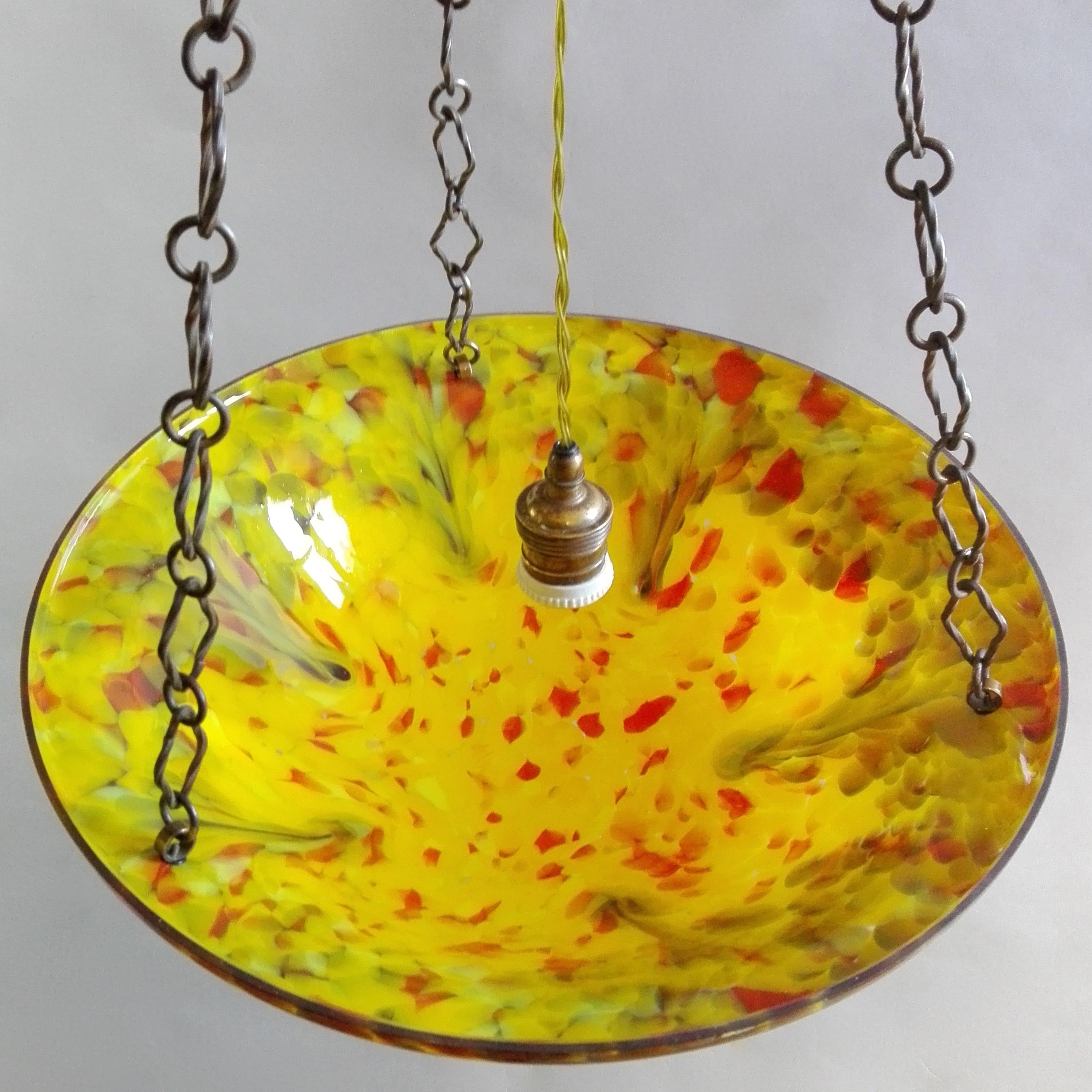 Italian Art Deco 1940s One-Light Artistic Hand-Blown Spotted Glass Pendant Lamp For Sale