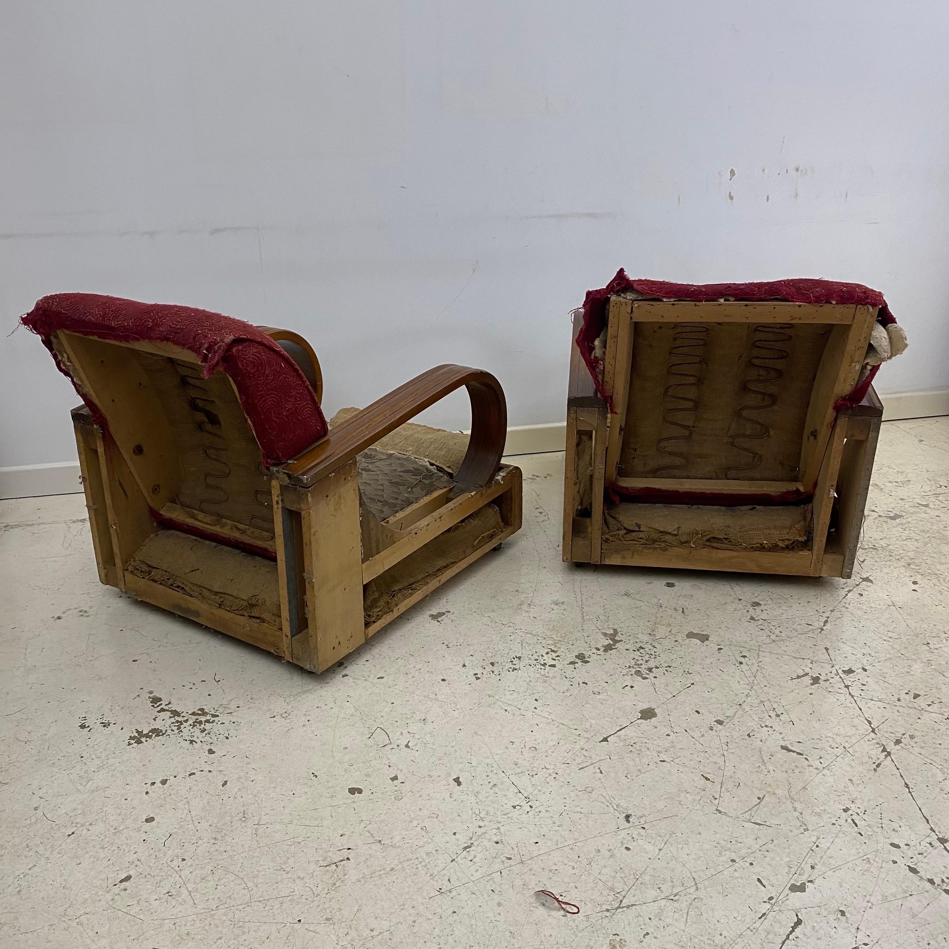 Art Deco 1940s Pair Red Distressed Armchairs Restoration Project As Seen Poirot For Sale 3