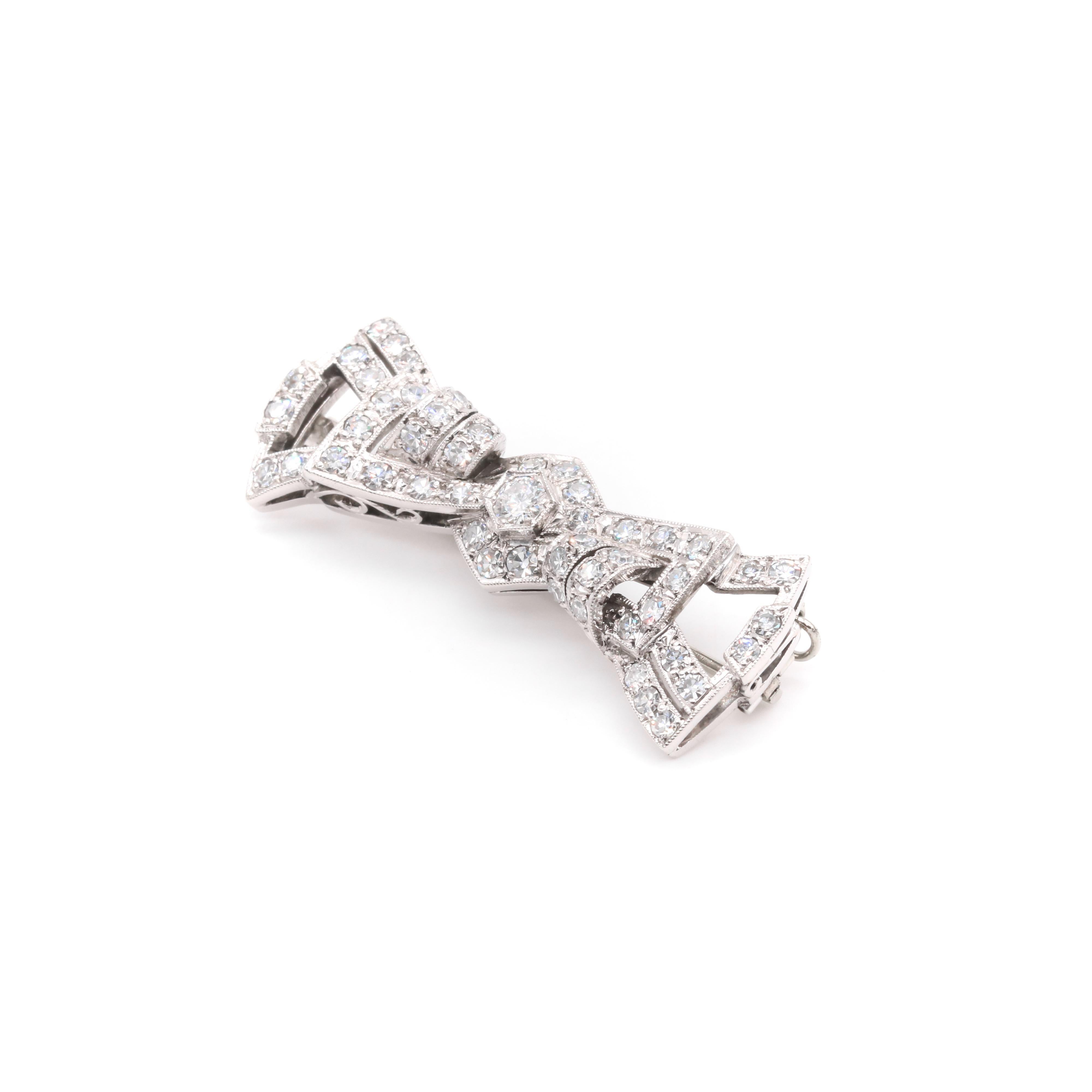 Art Deco 1940s Palladium Diamond Stylised Bow Brooch For Sale 1