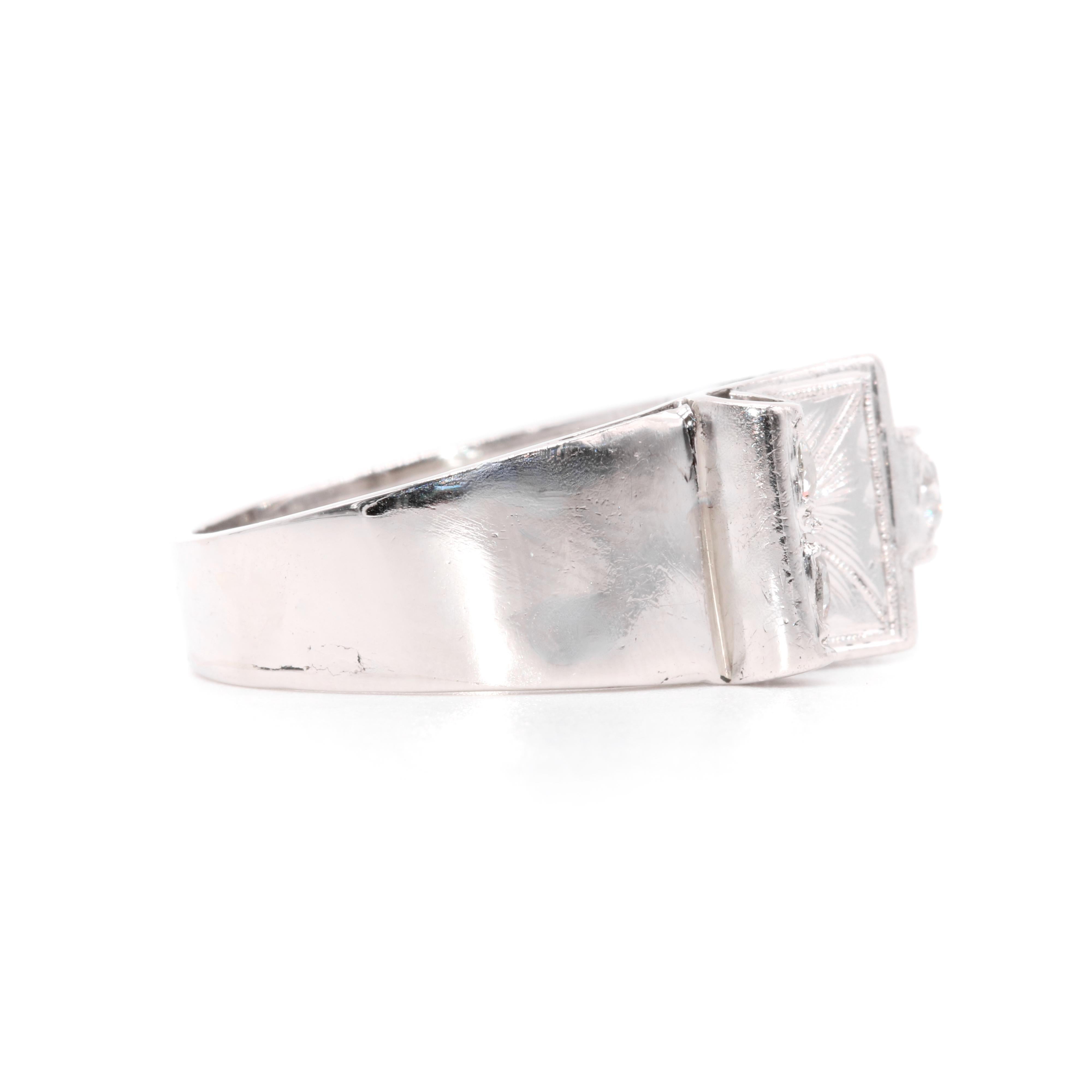 Bague débardeur Art déco des années 1940 en platine, 1,35 gw, diamant taille ancienne et saphir en vente 2