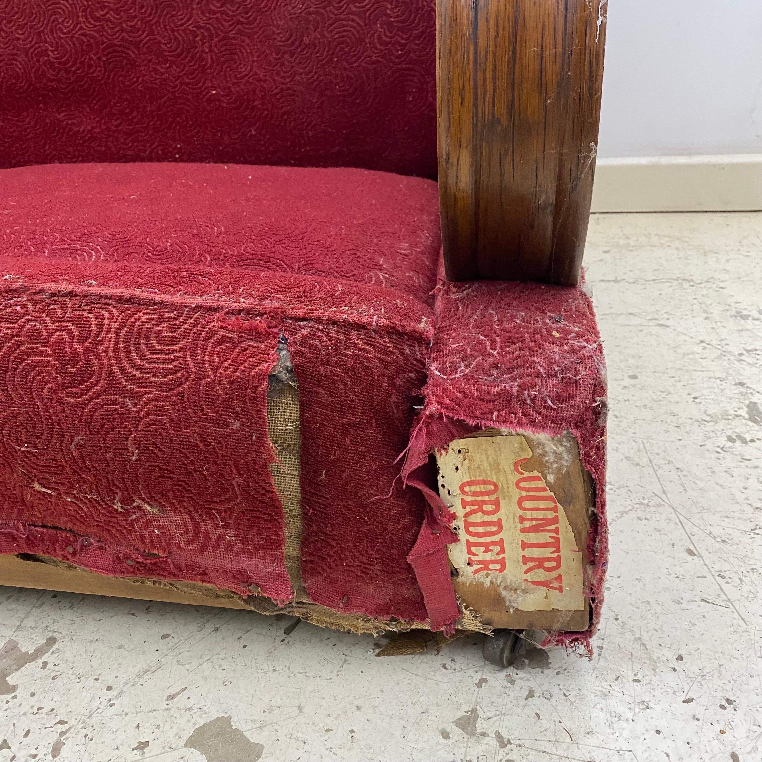 Art Deco 1940s Red Two Seater Distressed Sofa Restoration Project As Seen Poirot For Sale 4