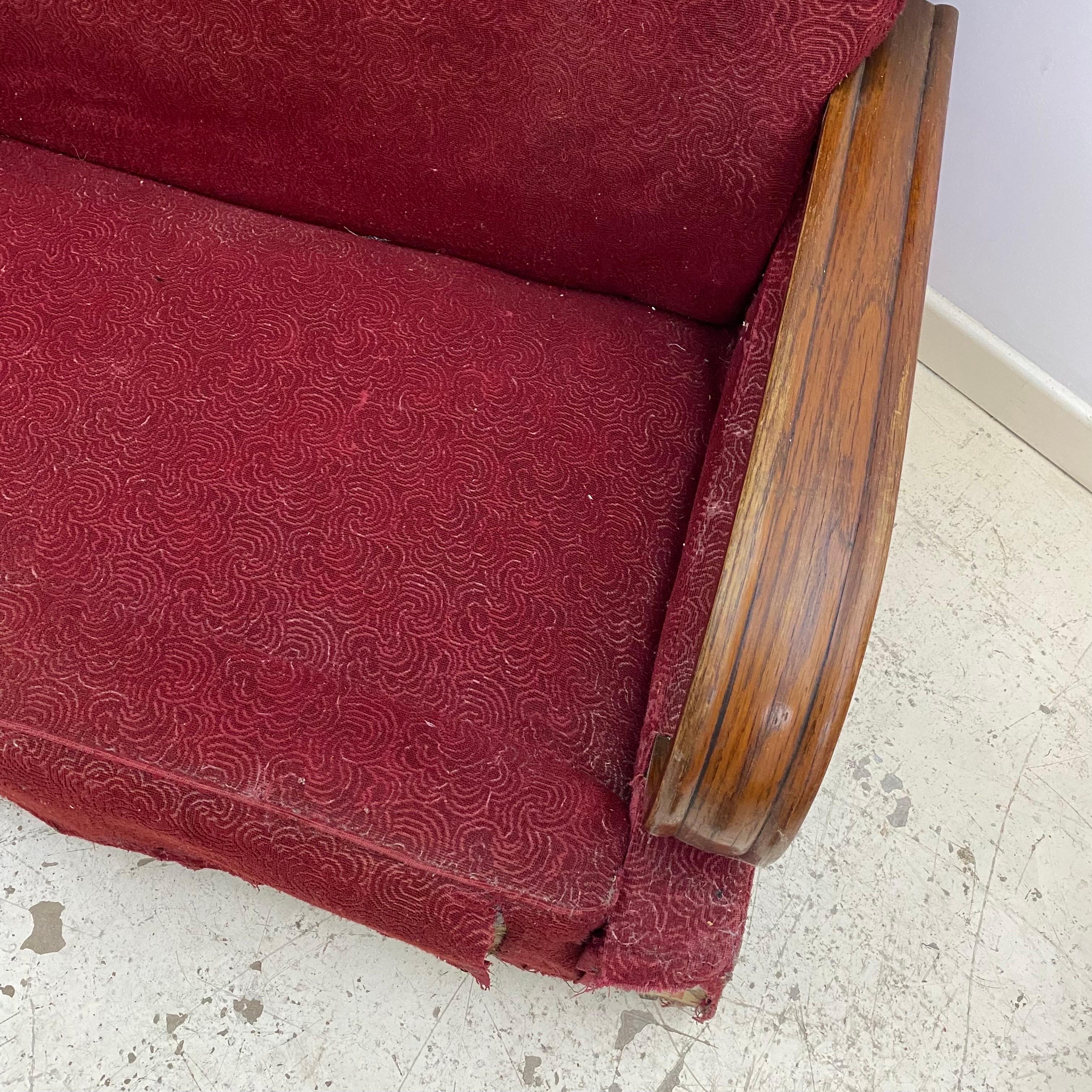 Art Deco 1940s Red Two Seater Distressed Sofa Restoration Project As Seen Poirot For Sale 7