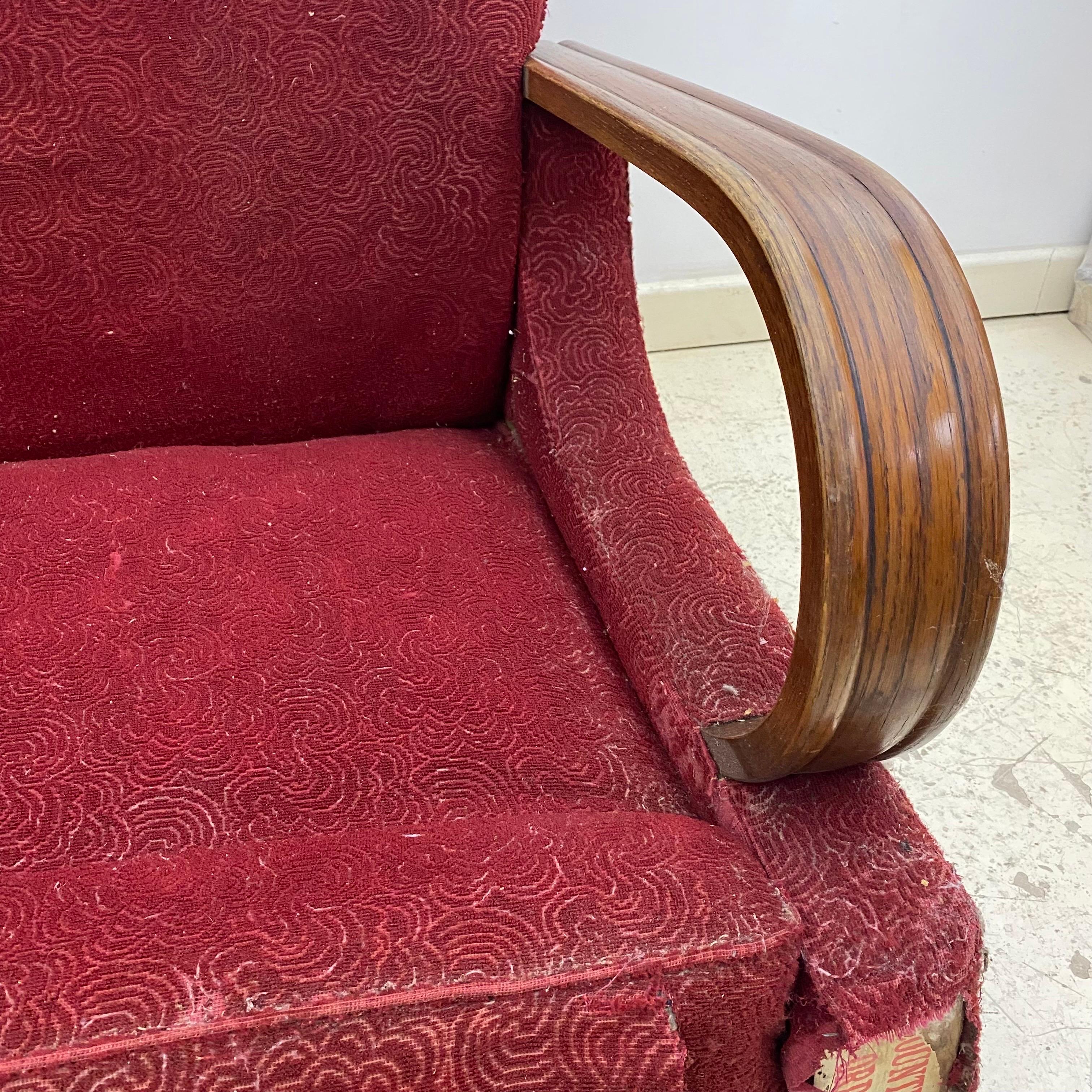 Art Deco 1940s Red Two Seater Distressed Sofa Restoration Project As Seen Poirot For Sale 2