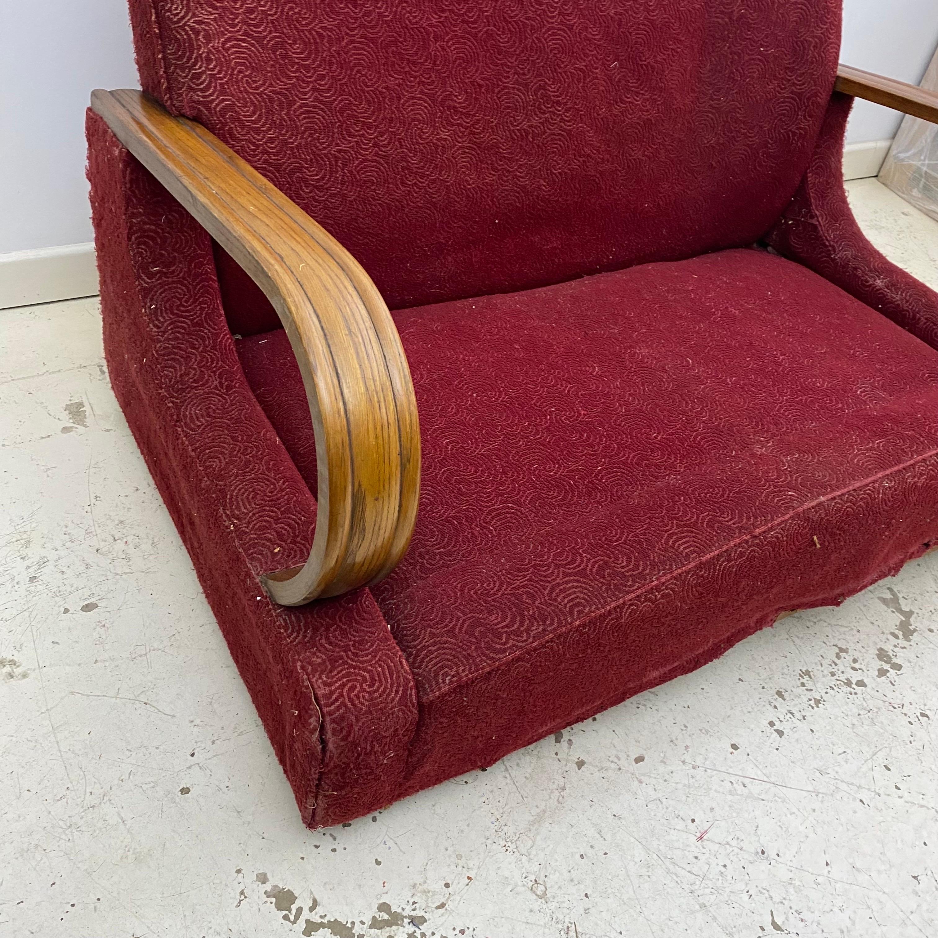 Art Deco 1940s Red Two Seater Distressed Sofa Restoration Project As Seen Poirot For Sale 3