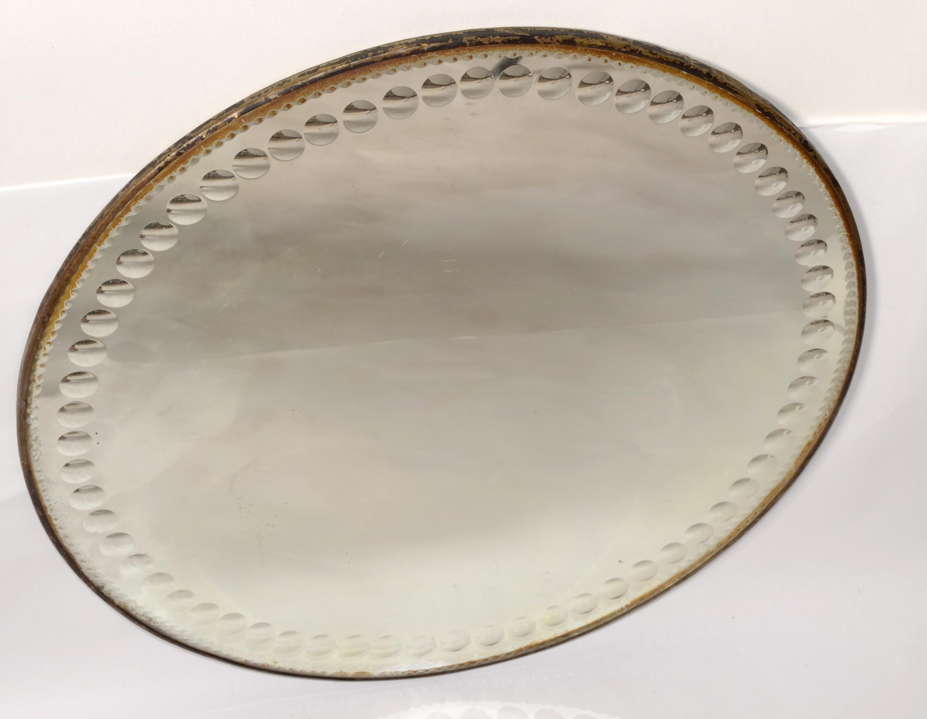 Art Deco 1940s Venetian Round Dotted Glass Wall Mirror Italy  For Sale 5