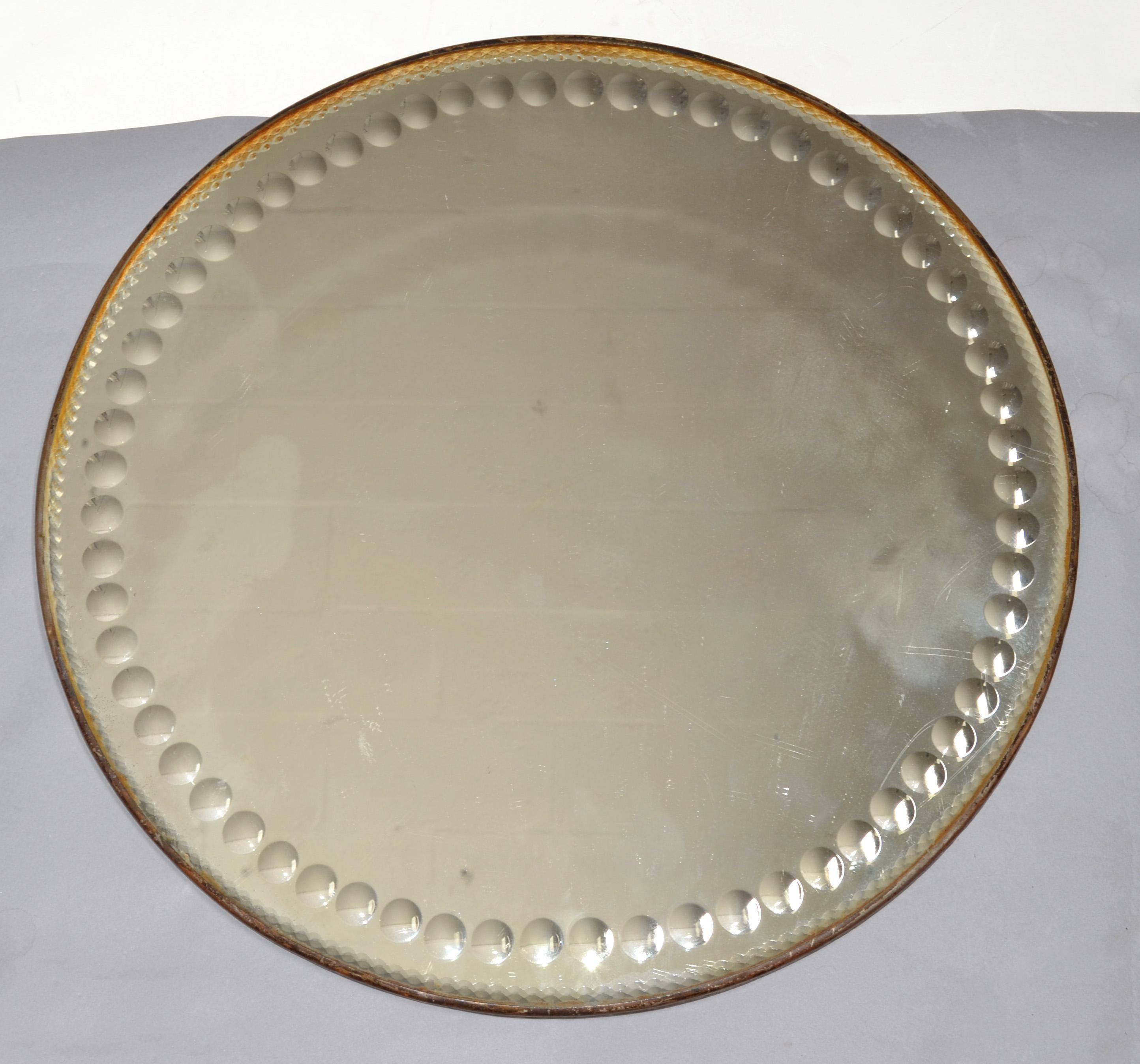 Italian Art Deco 1940s Venetian Round Dotted Glass Wall Mirror Italy  For Sale