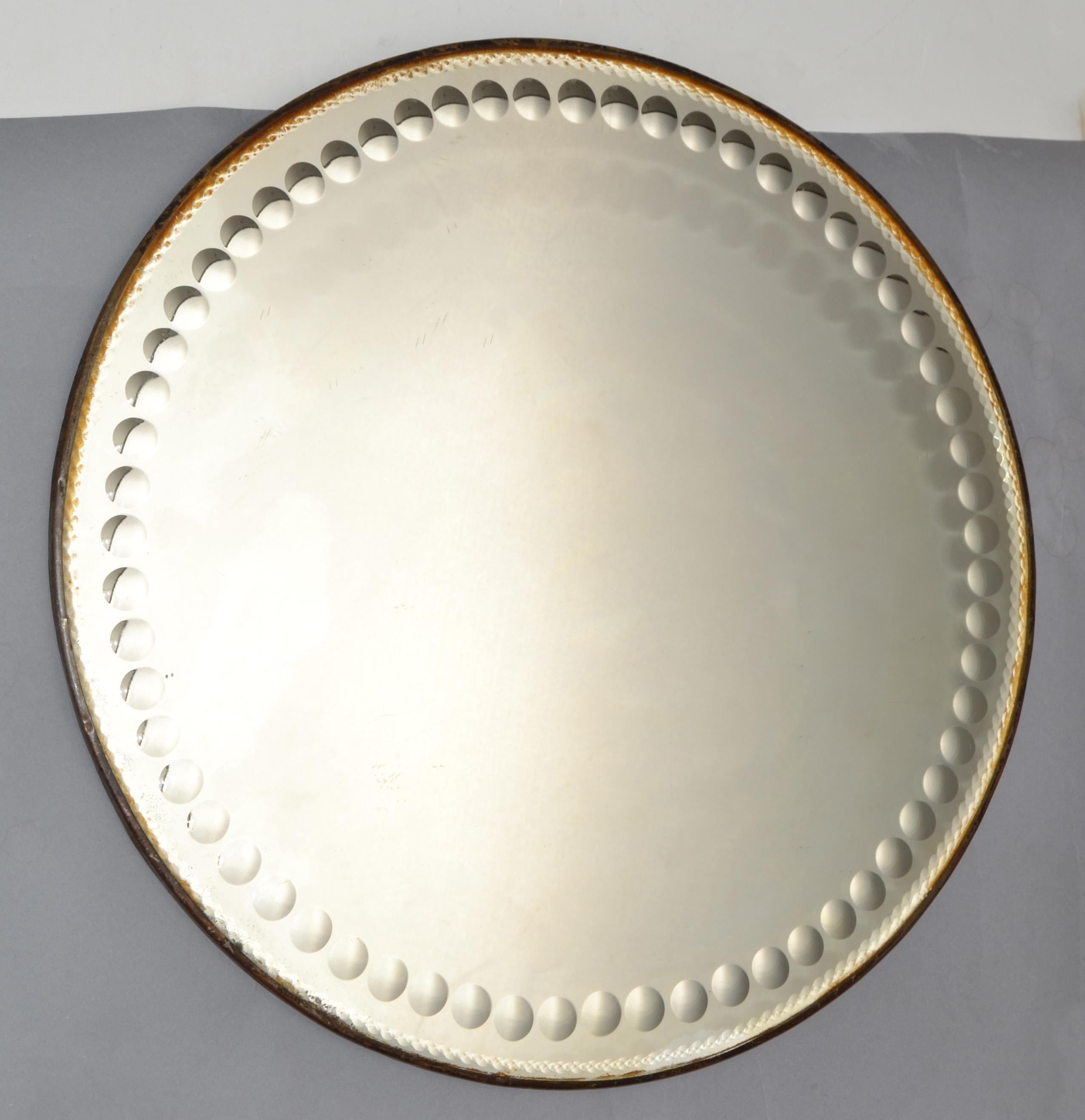 Hand-Crafted Art Deco 1940s Venetian Round Dotted Glass Wall Mirror Italy  For Sale