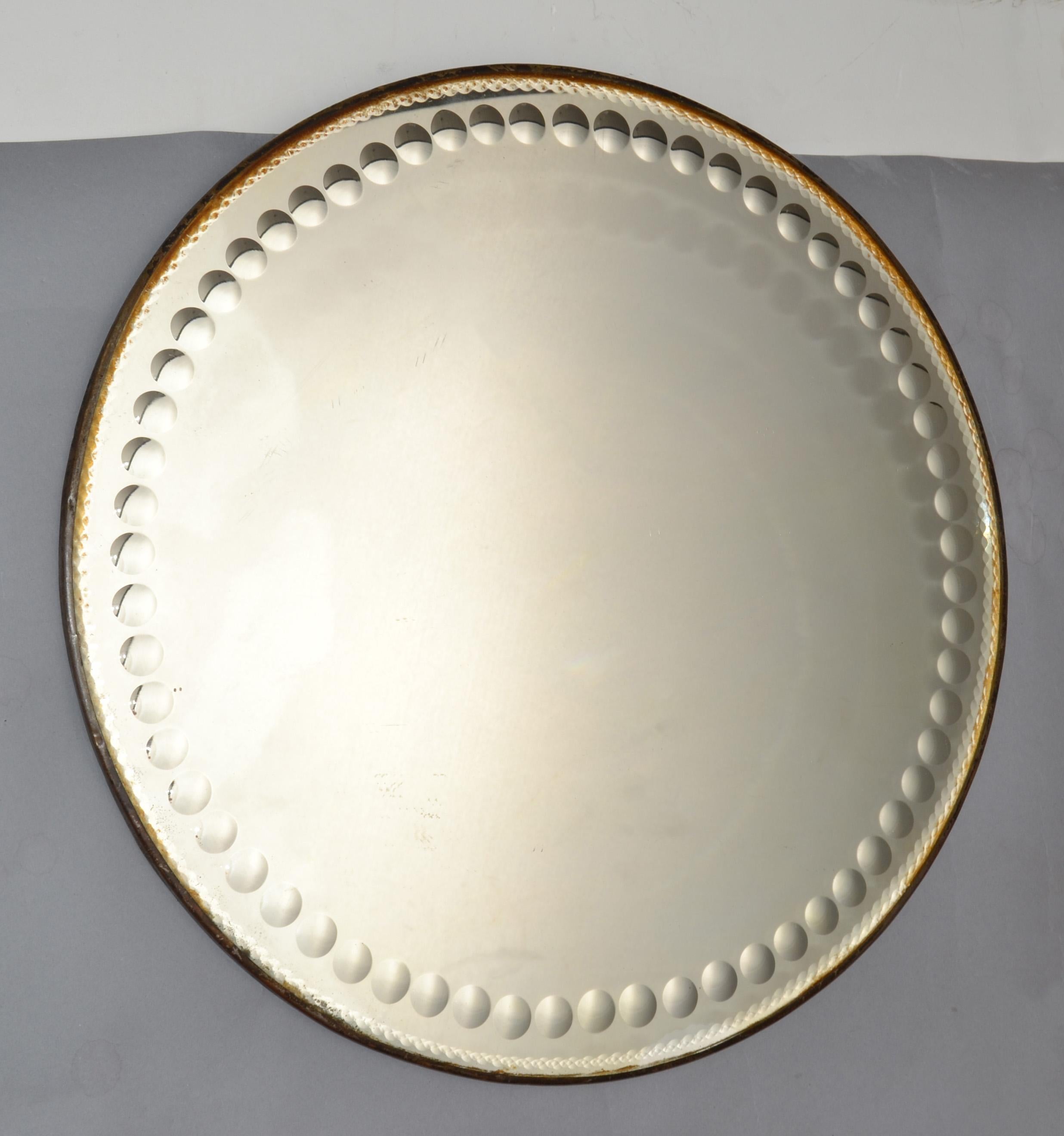 20th Century Art Deco 1940s Venetian Round Dotted Glass Wall Mirror Italy  For Sale