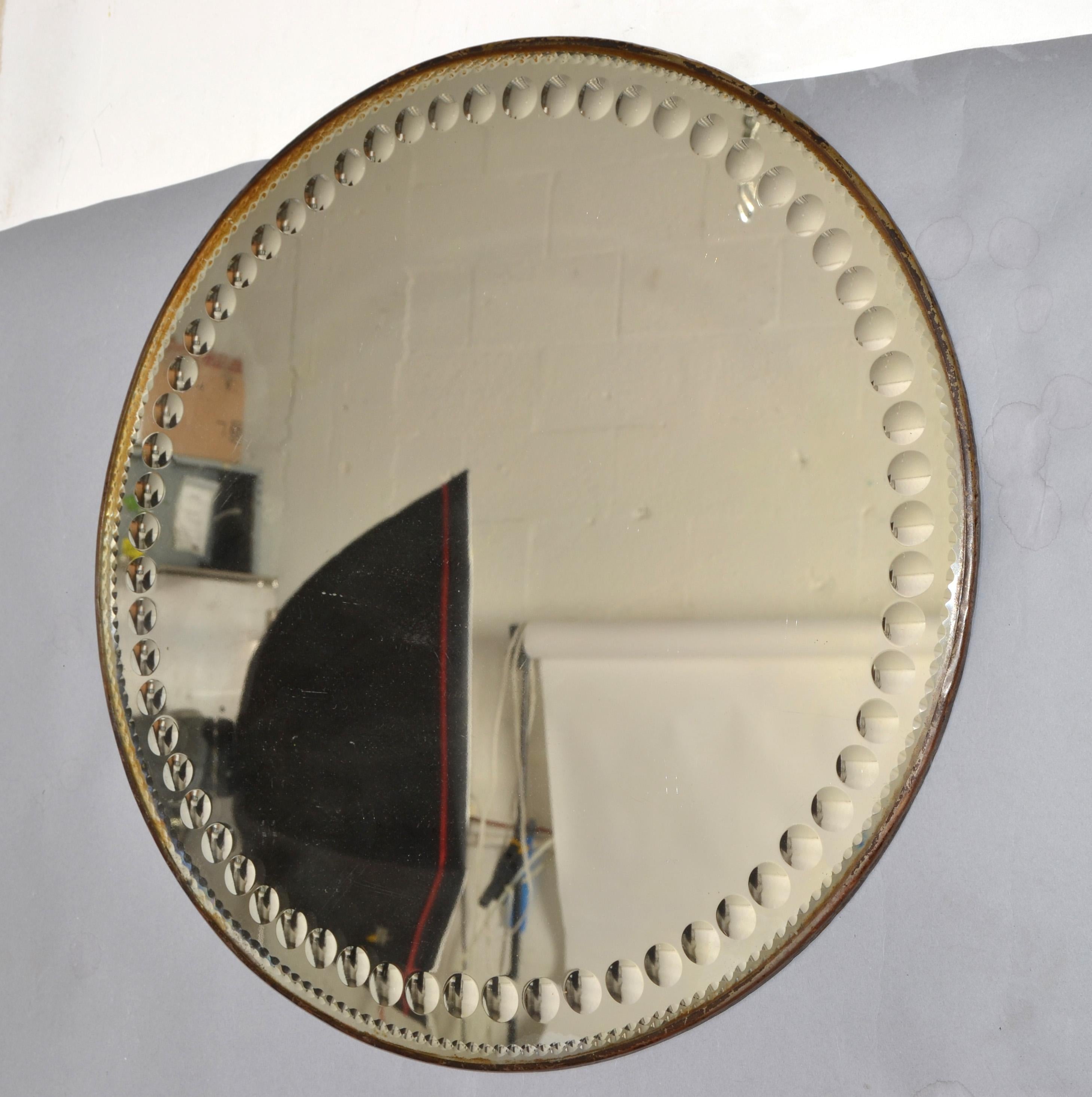 Art Deco 1940s Venetian Round Dotted Glass Wall Mirror Italy  For Sale 1