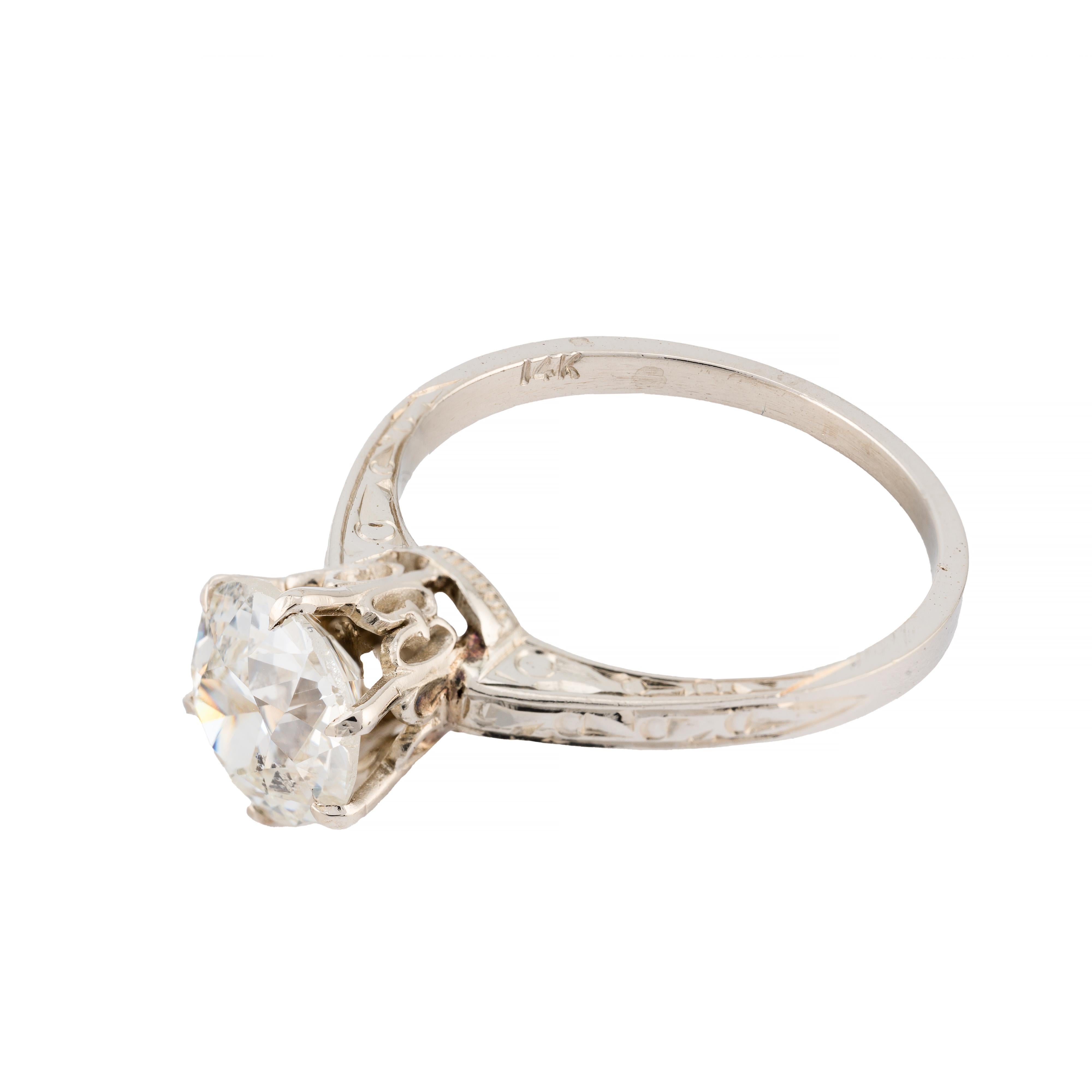 Art Decó Anillo de compromiso solitario con diamante talla europea de 1,95 quilates Corte europeo antiguo en venta