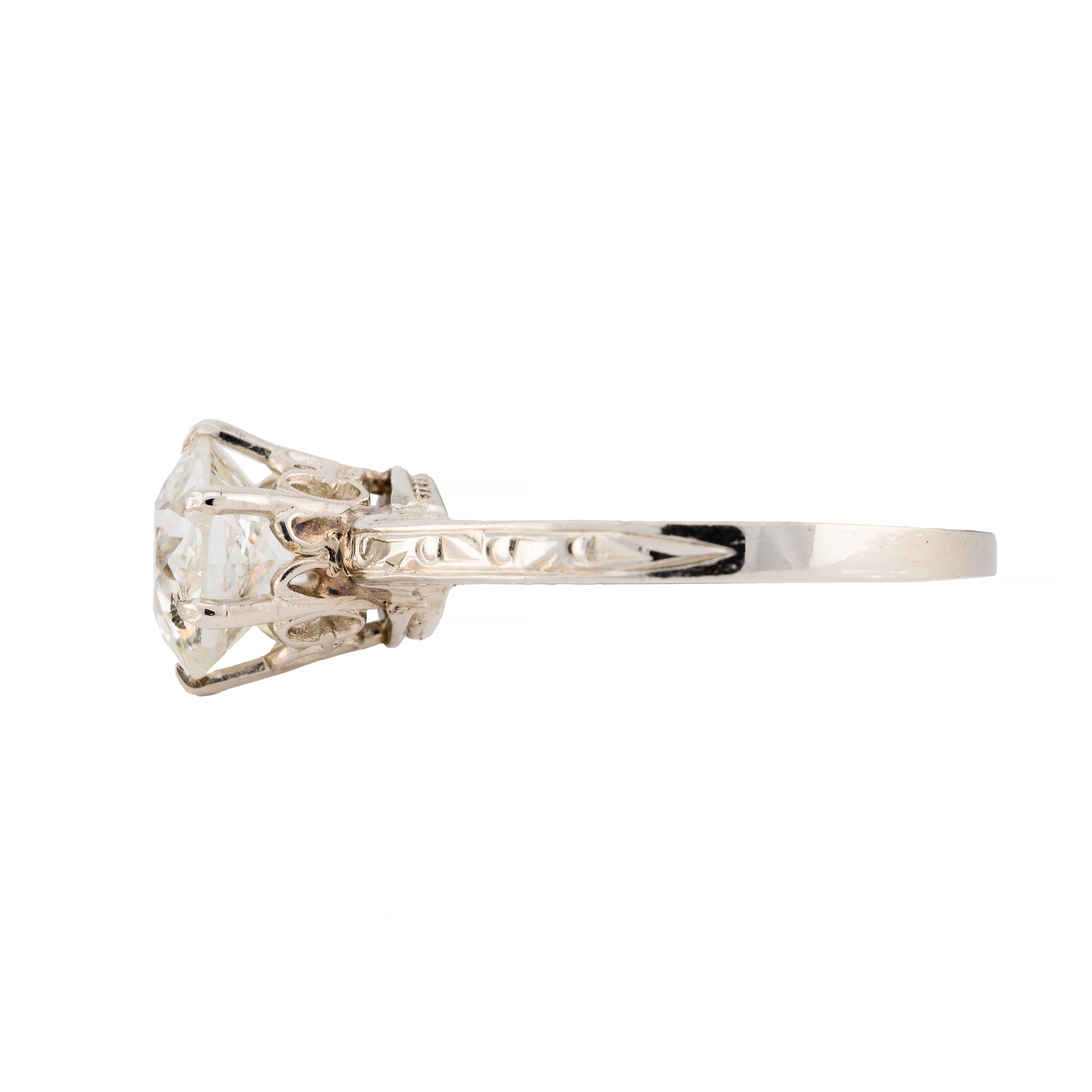 Art Decó Anillo de compromiso solitario con diamante talla europea de 1,95 quilates en Excelente estado para la venta en Boston, MA