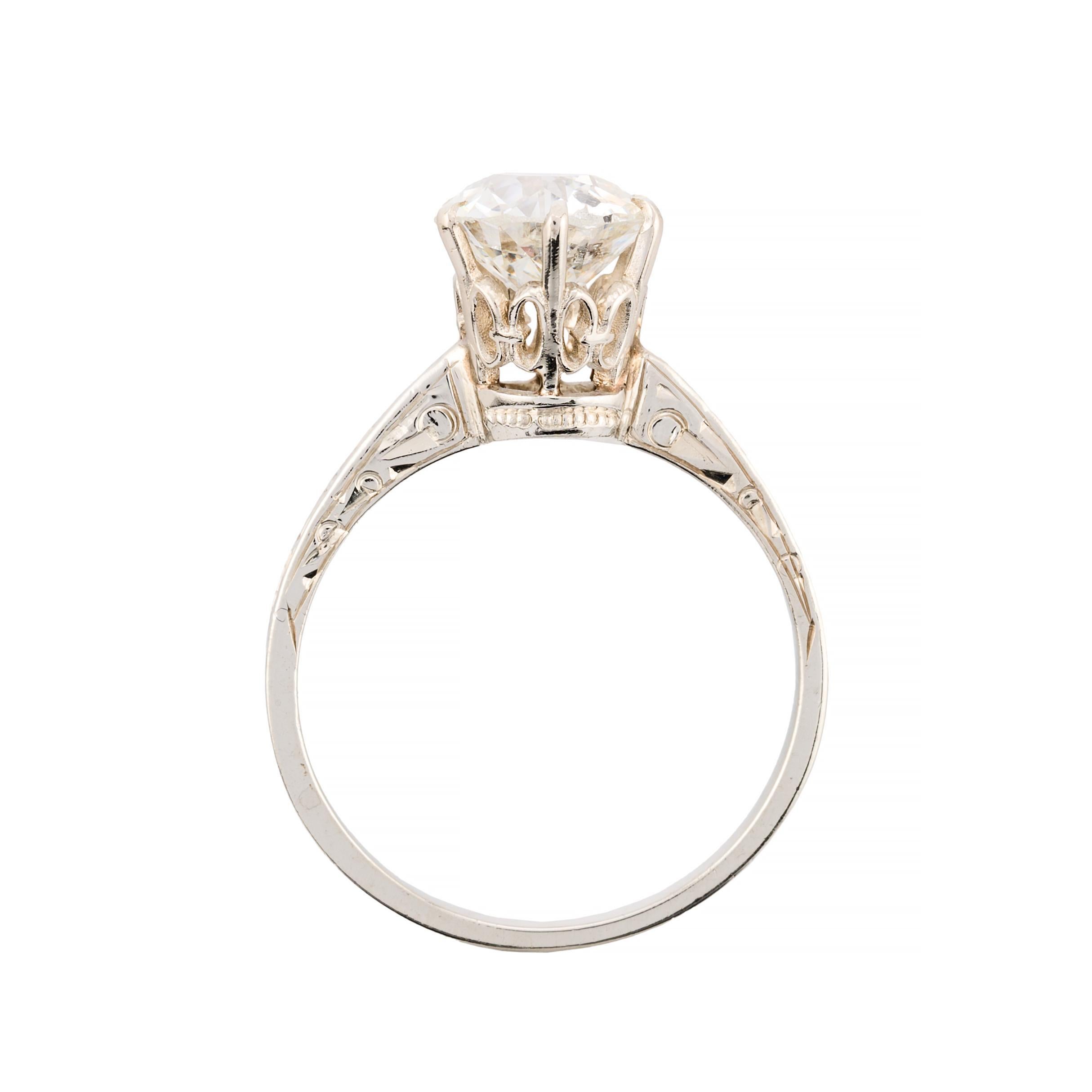 De las mujeres Art Decó Anillo de compromiso solitario con diamante talla europea de 1,95 quilates en venta