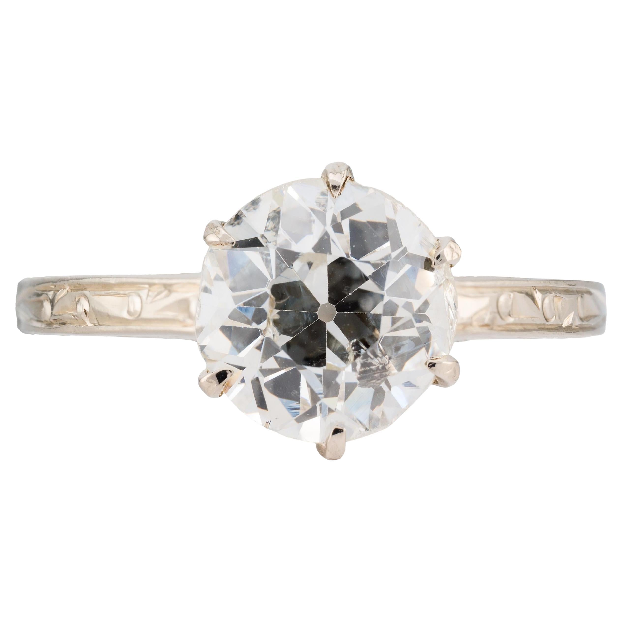 Art Deco 1.95 Carat European Cut Diamond Solitaire Engagement Ring