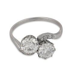 Art Deco 1.95 carat old European diamond platinum toi et moi ring