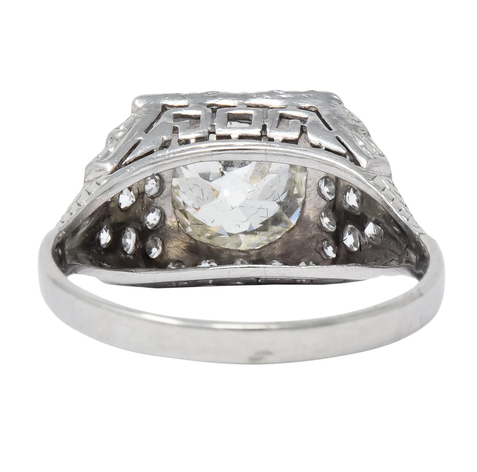 Art Deco 1.95 Carat Diamond Platinum Engagement Ring In Excellent Condition In Philadelphia, PA