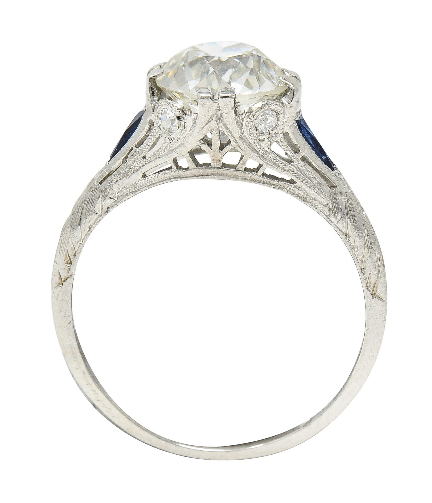 Art Deco 1.95 Carats Diamond Sapphire Platinum Engagement Ring GIA 5