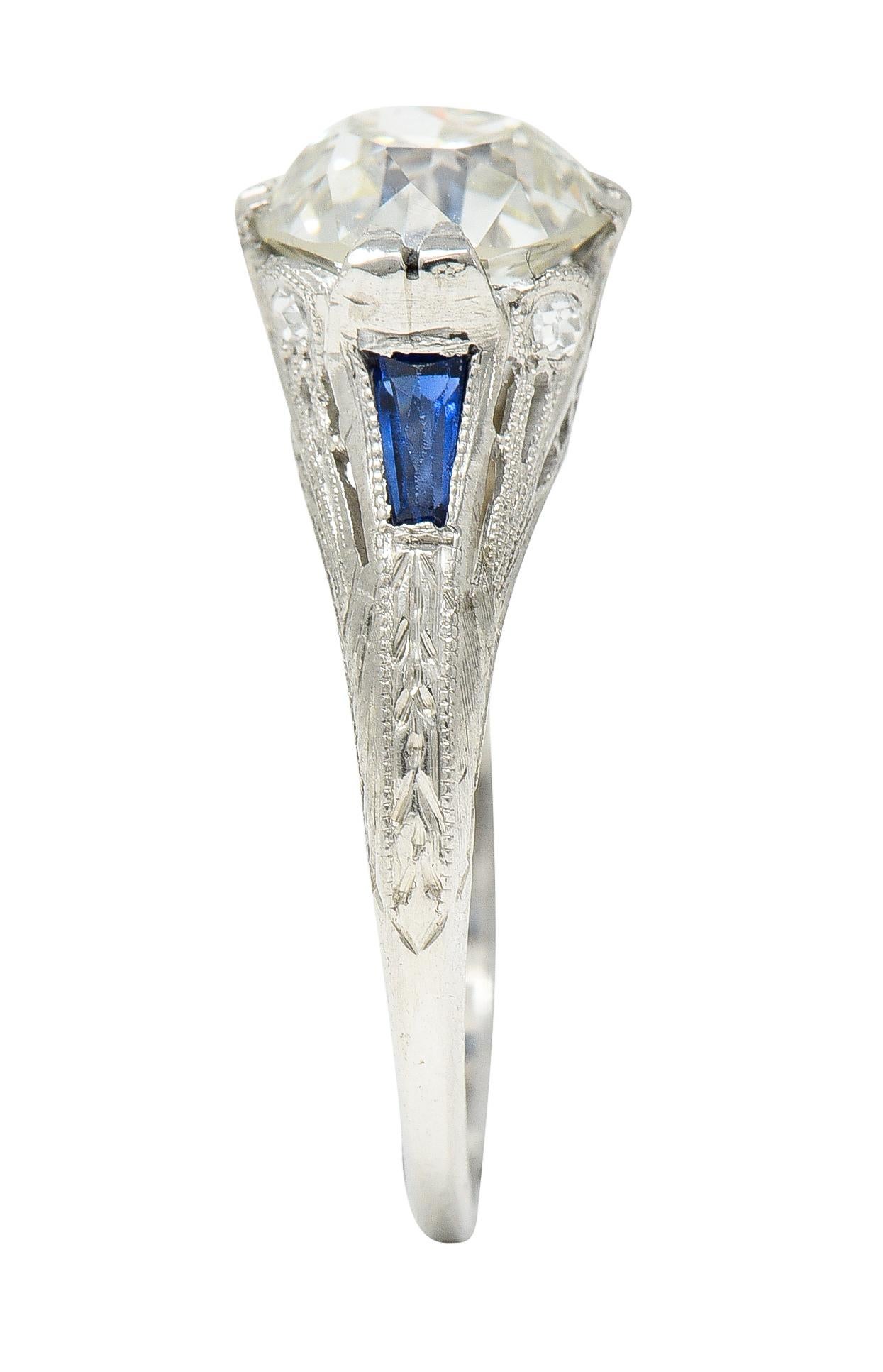Art Deco 1.95 Carats Diamond Sapphire Platinum Engagement Ring GIA 6