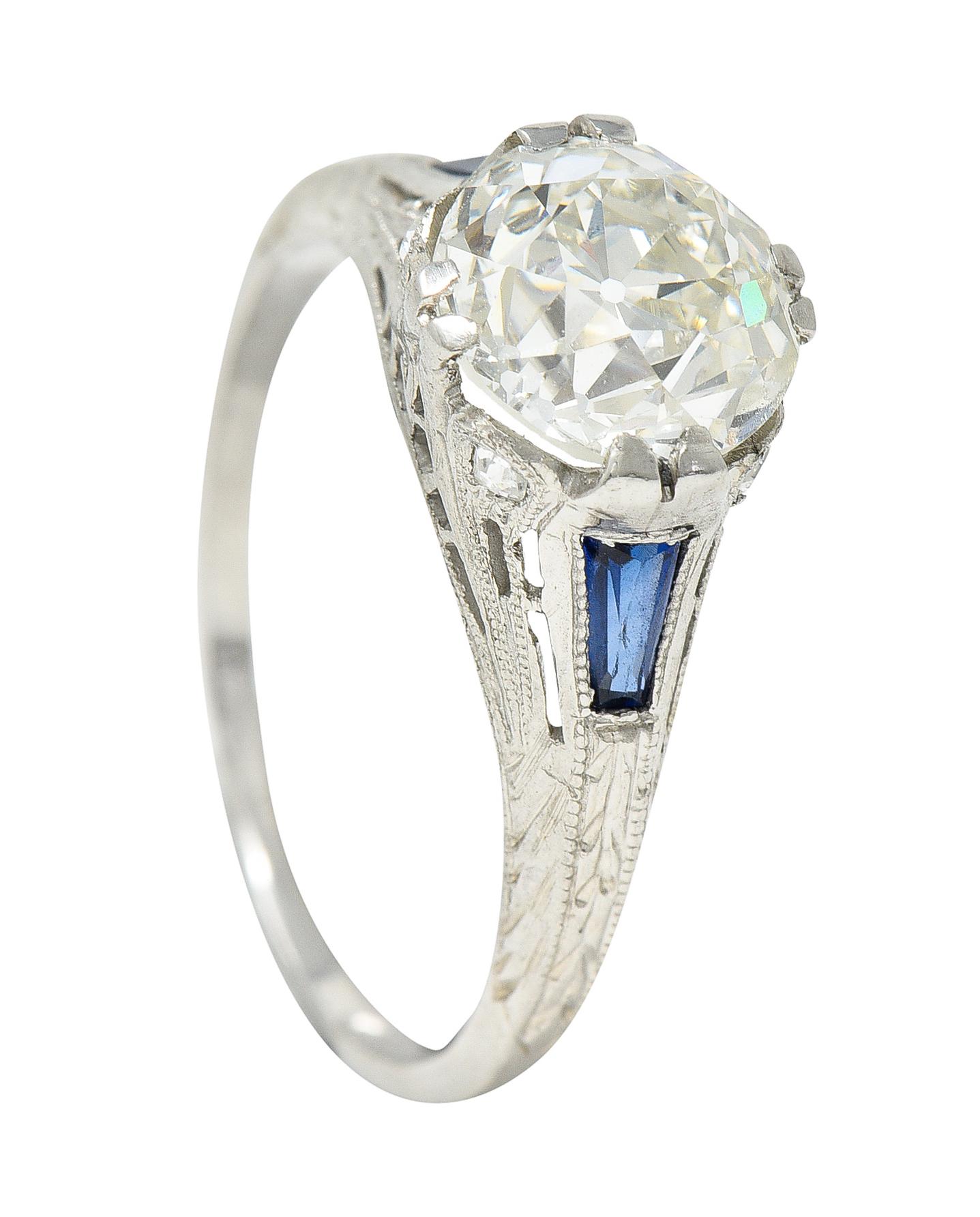 Art Deco 1.95 Carats Diamond Sapphire Platinum Engagement Ring GIA 7