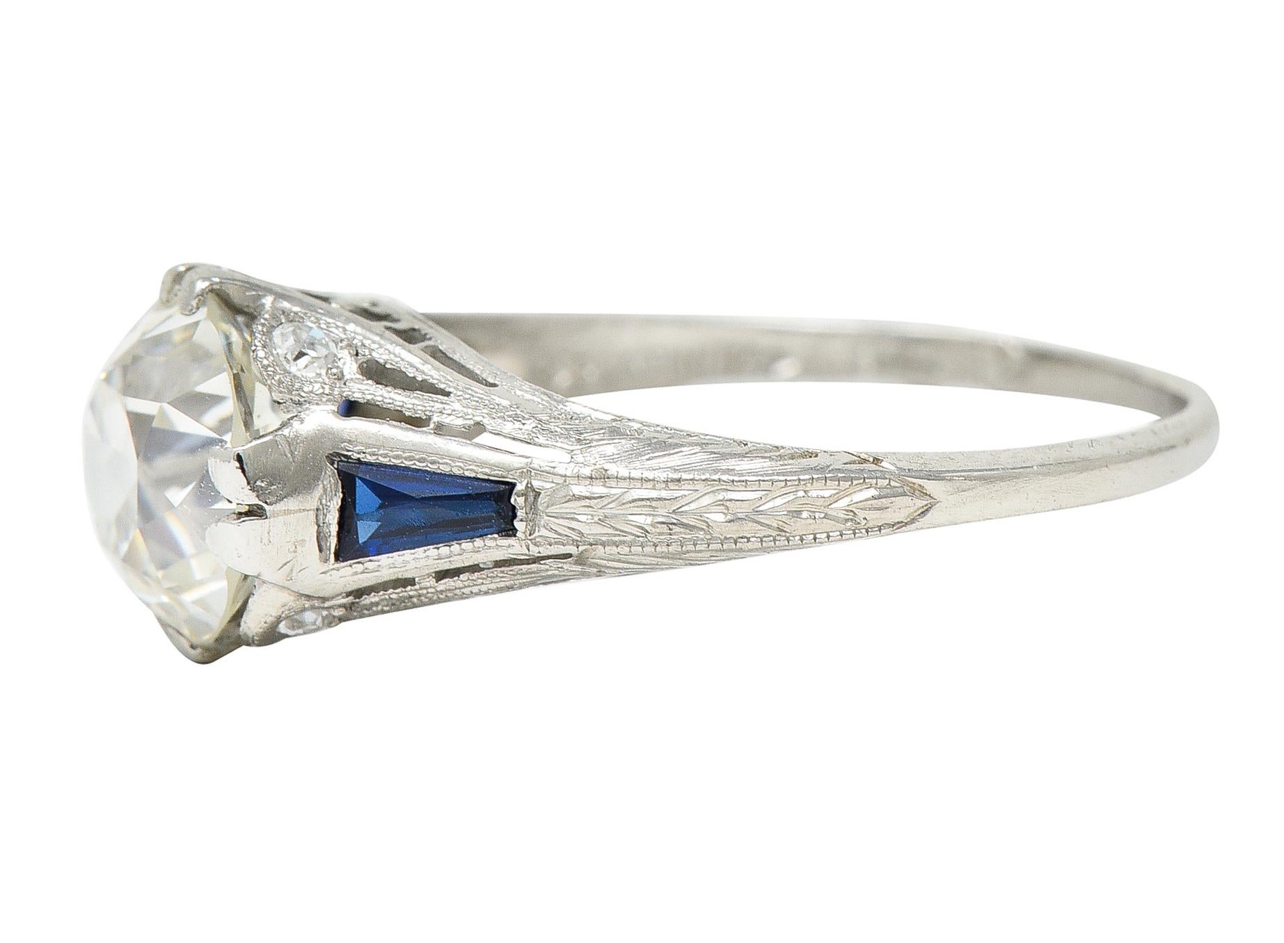 Art Deco 1.95 Carats Diamond Sapphire Platinum Engagement Ring GIA 1
