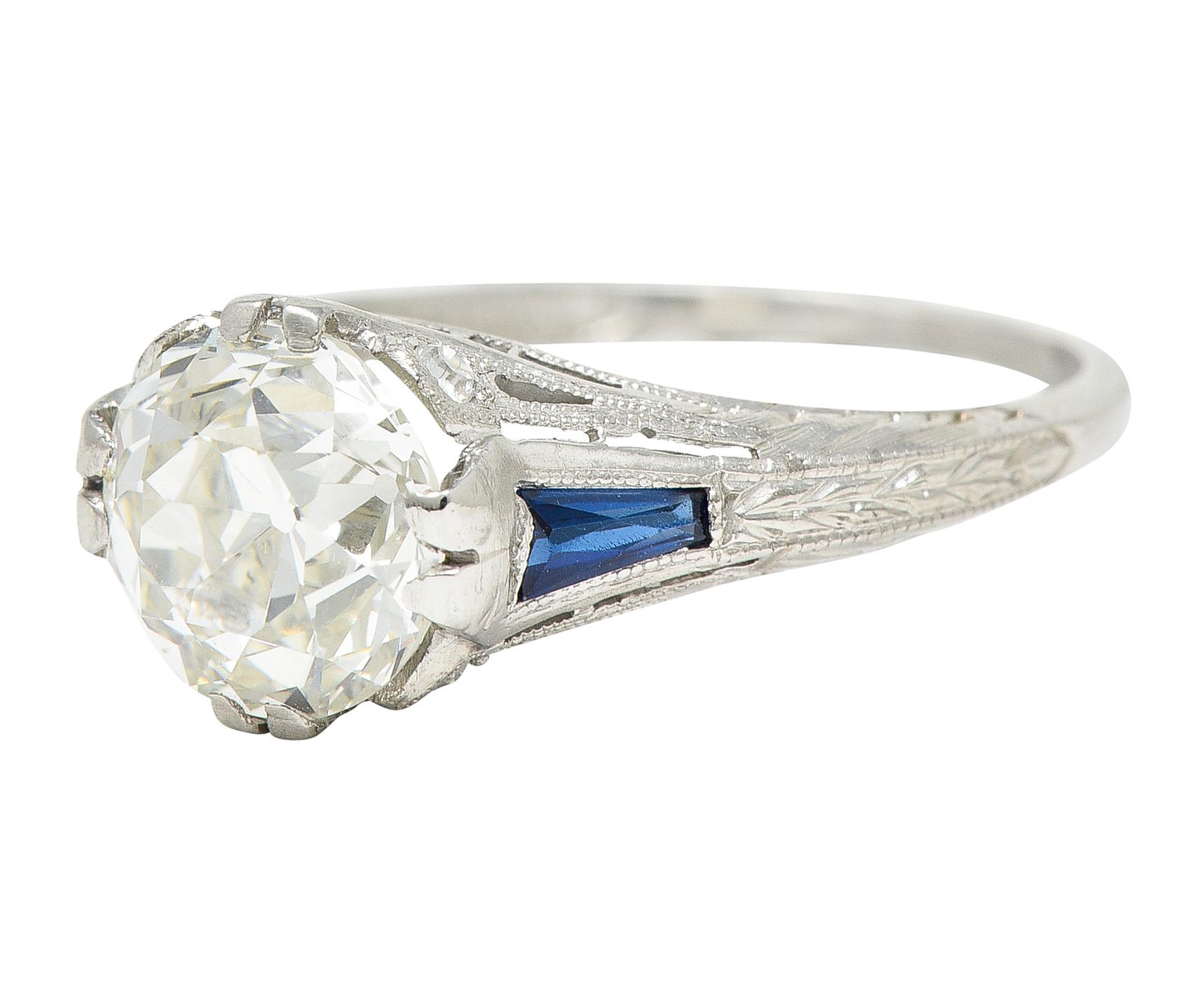 Art Deco 1.95 Carats Diamond Sapphire Platinum Engagement Ring GIA 2
