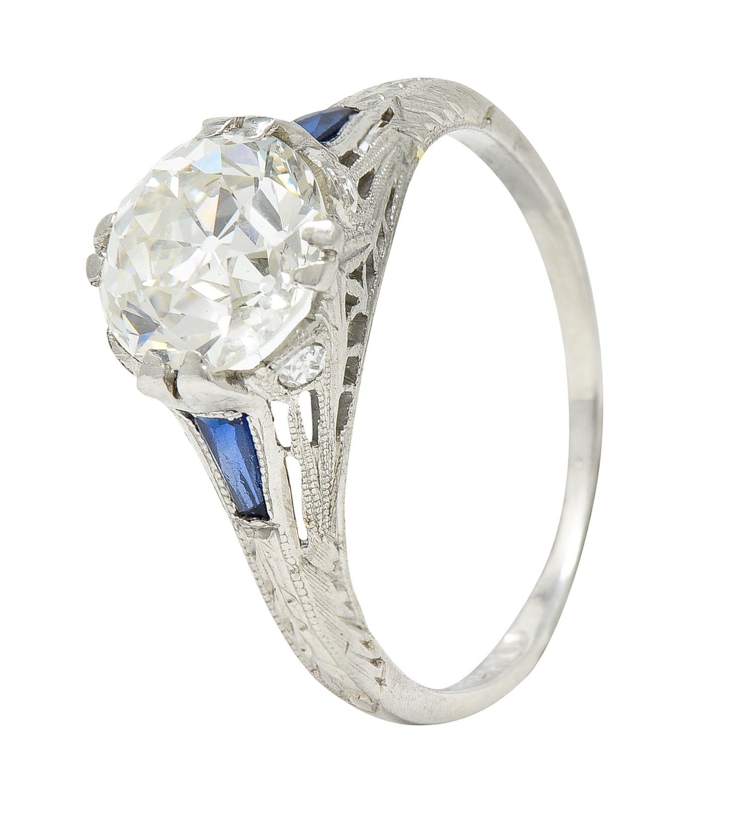 Art Deco 1.95 Carats Diamond Sapphire Platinum Engagement Ring GIA 4