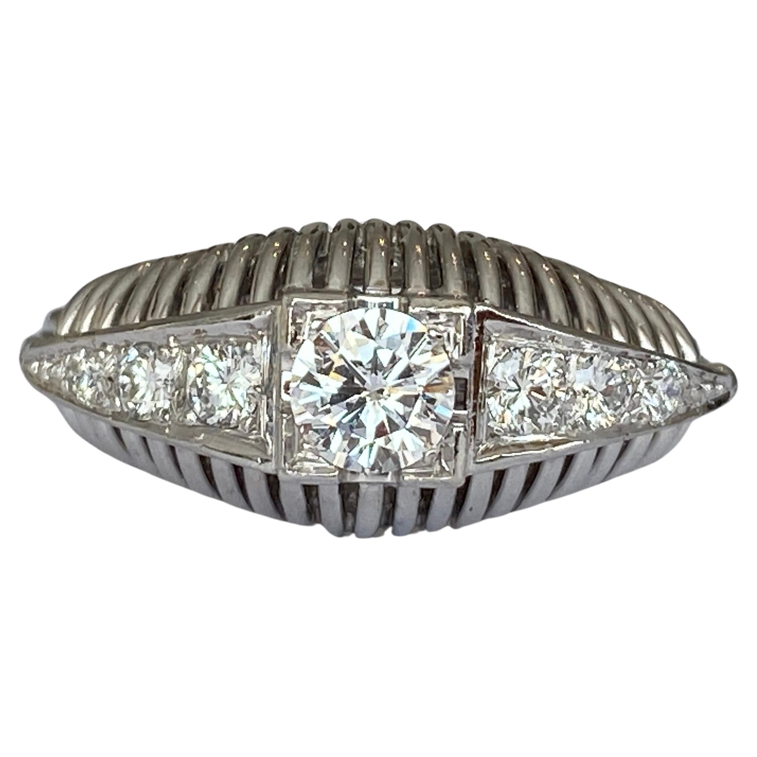 Art Deco 1940's  Vintage Diamond Solitaire Engagement White gold Ring For Sale