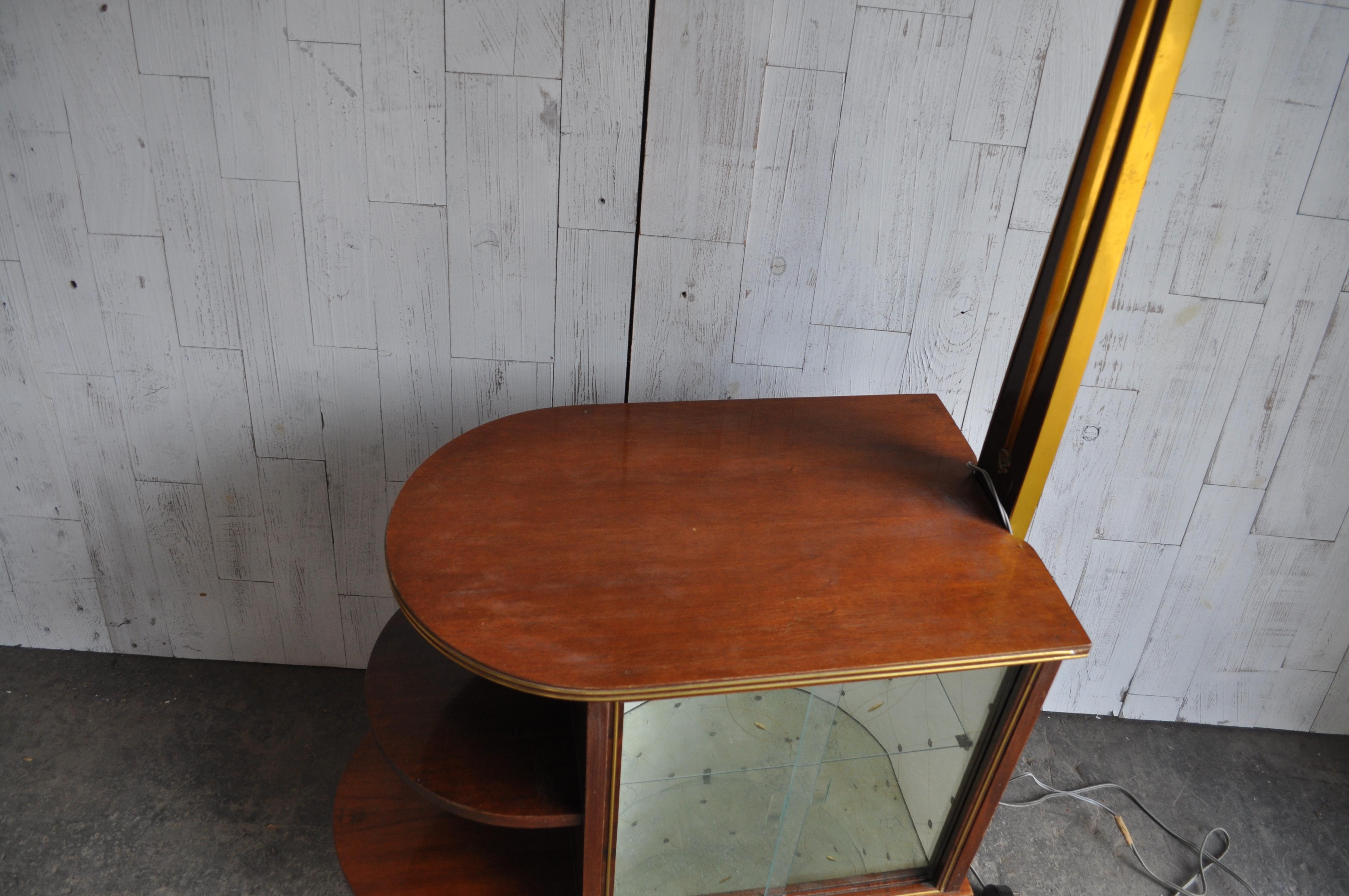 Art Déco anni '50 in legno di noce, mobile bar per cocktail e liquori con supporto per lampada in vendita 4
