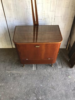 Art Deco 1950s Walnut Drinks Bar Cocktail Liquor Cabinet with Lamp Stand