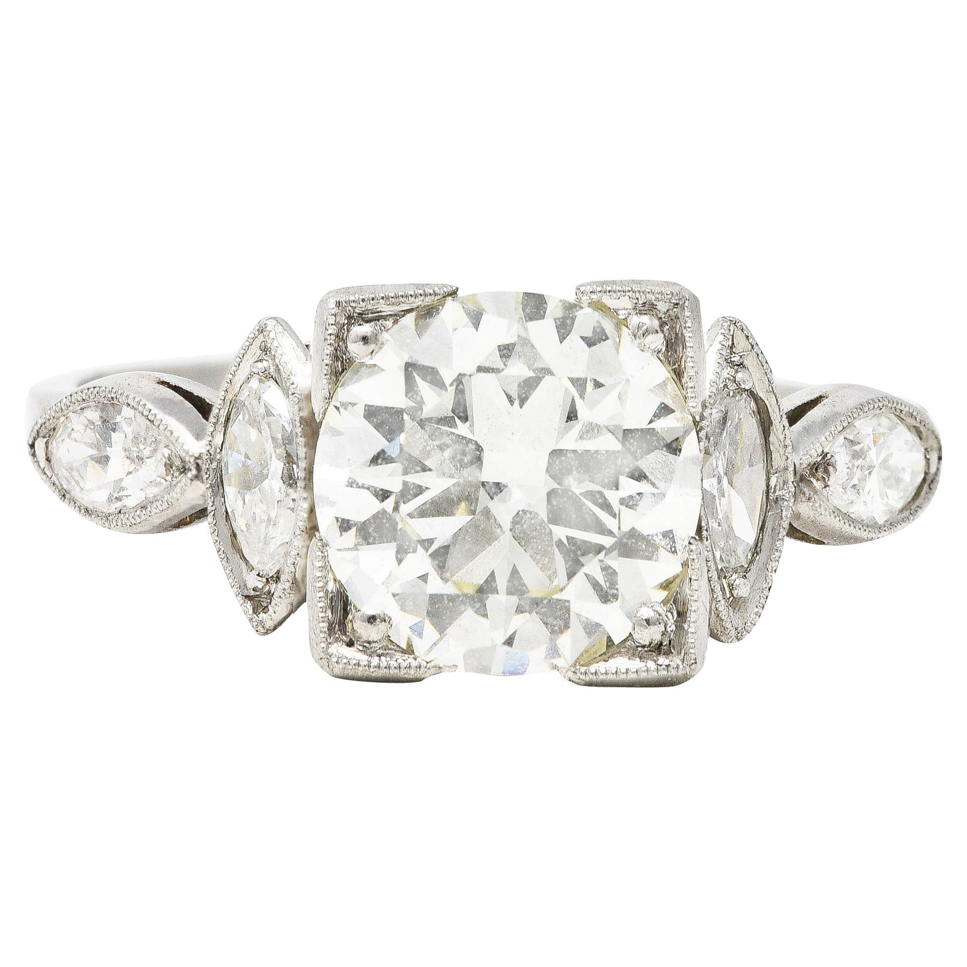 Art Deco 1,96 Karat alter europäischer Diamant Platin Marquise Verlobungsring