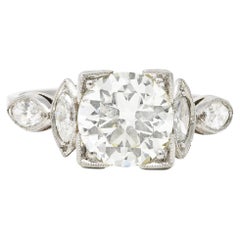 Art Deco 1.96 Carats Old European Diamond Platinum Marquise Engagement Ring