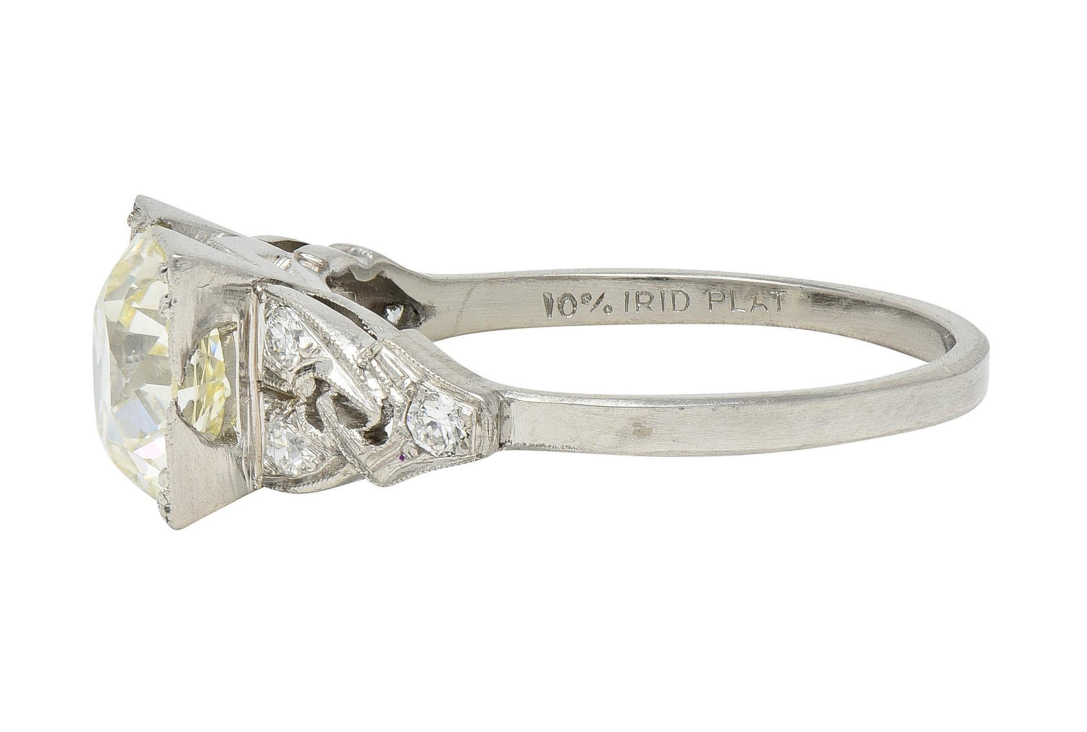 da uomo o donna Anello di fidanzamento vintage in platino con diamante vecchio taglio europeo Art of Vintage 1,96 CTW in vendita