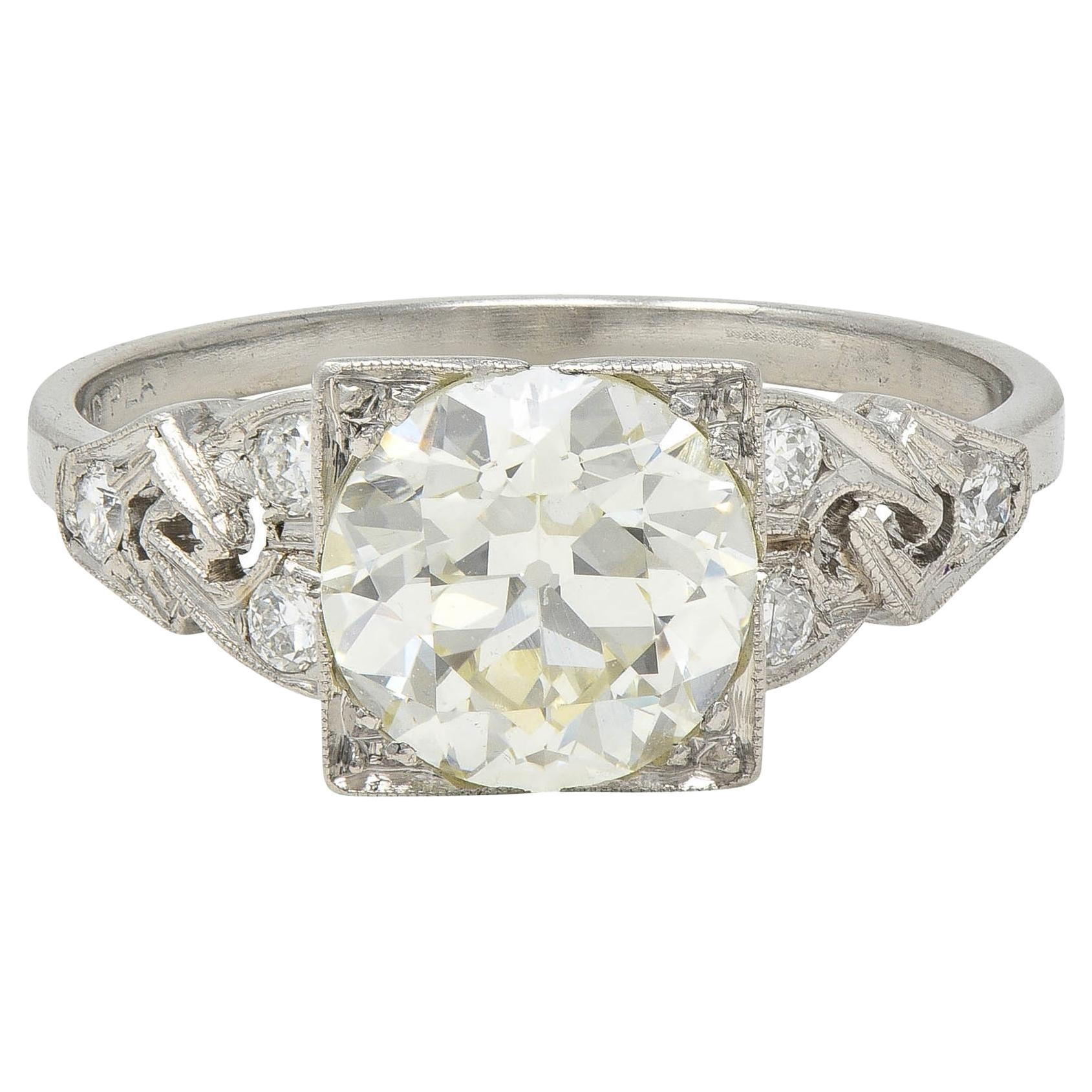 Art Deco 1.96 CTW Old European Cut Diamond Platinum Vintage Link Engagement Ring