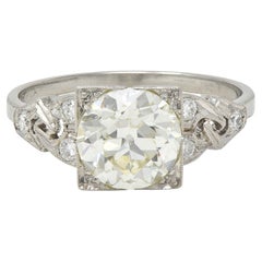 Bague de fiançailles à maillons vintage Art déco en platine avec diamant taille européenne ancienne de 1,96 carat