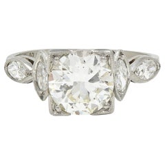 Vintage Art Deco 1.96 CTW Old European Diamond Platinum Marquise Engagement Ring