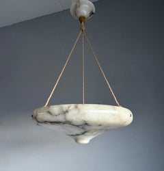 ART DECO 19.6” Diameter Perfectly Balanced White & Black Alabaster Pendant Light