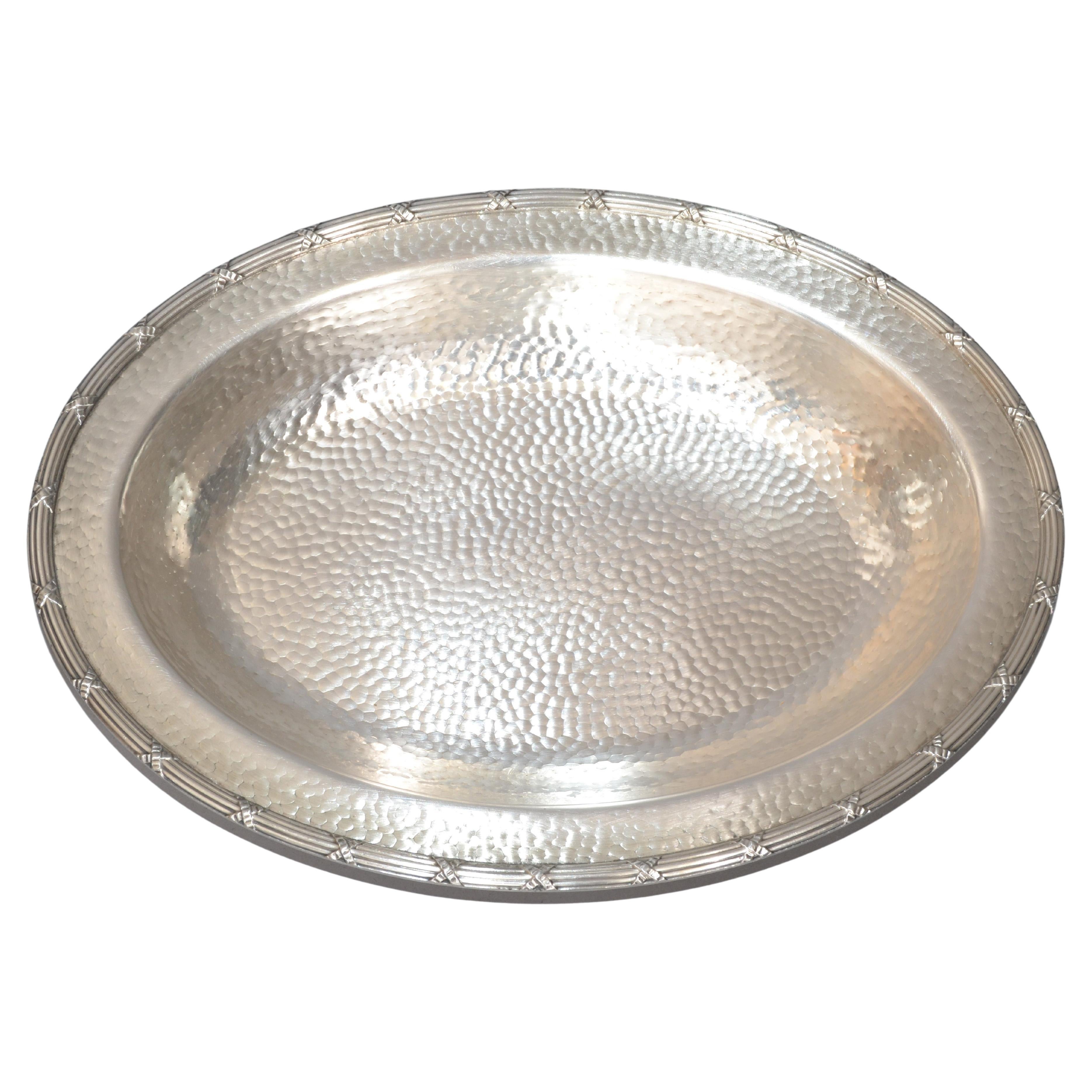 Art Deco 1969 Hand-Hammered Silver Plate EPNS 2245 Centerpiece Decorative Bowl For Sale