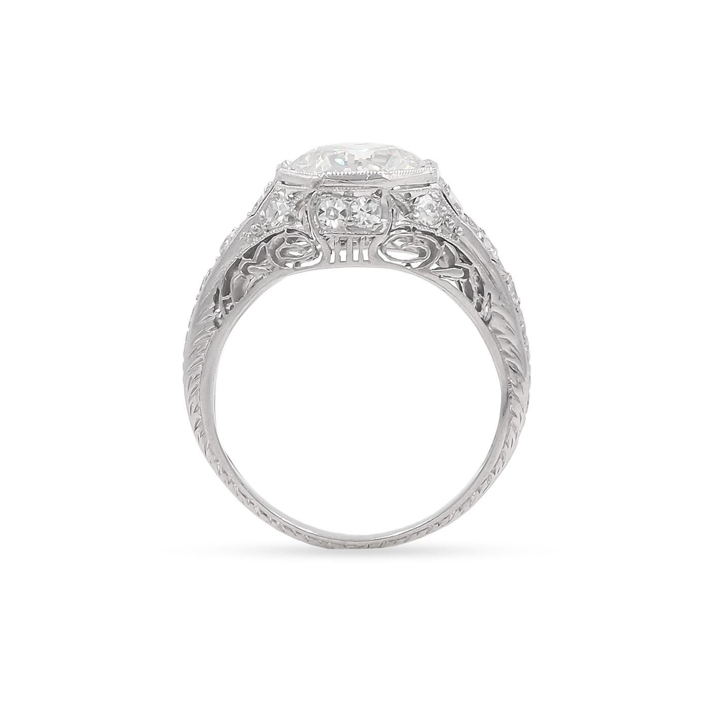 Round Cut Art Deco 1.97 Carat GIA Certified Transitional Cut Diamond Engagement Ring For Sale