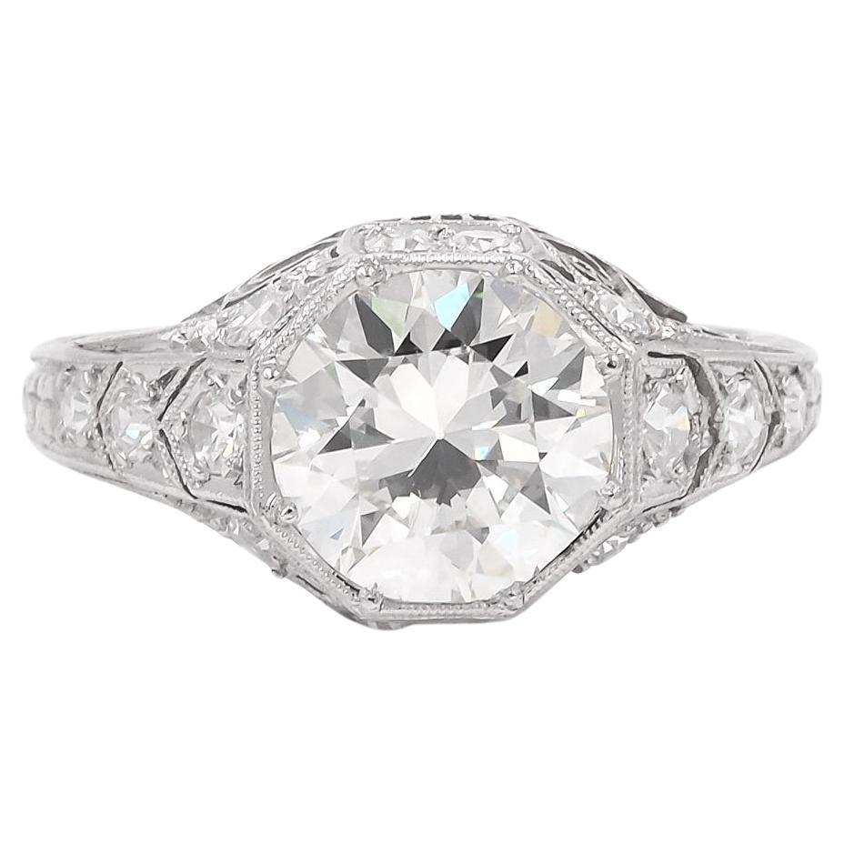 Art Deco 1.97 Carat GIA Certified Transitional Cut Diamond Engagement Ring For Sale