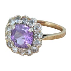 Art Deco 1.97 Carat Purple Sapphire and Rose Cut Diamond Ring