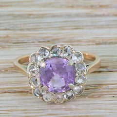 Art Deco 1.97 Carat Purple Sapphire and Rose Cut Diamond Ring