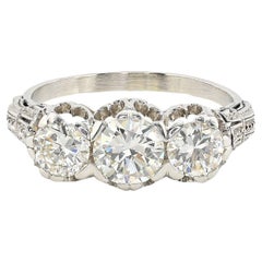 Art Deco 1.97 Ct Three Stone Diamond Platinum Engagement Ring