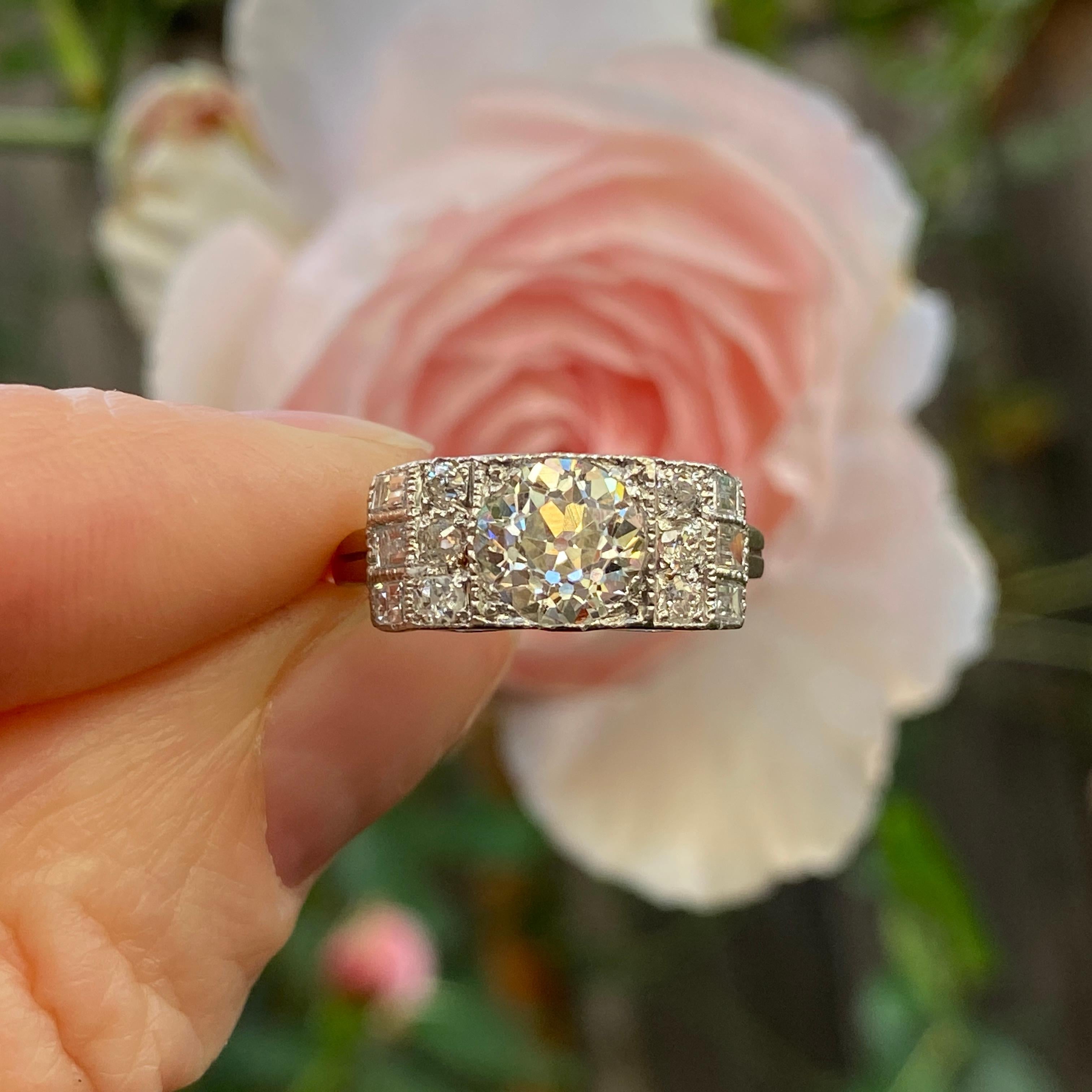 Art Deco 1.97 Carat TW Diamond Platinum Ring For Sale 7