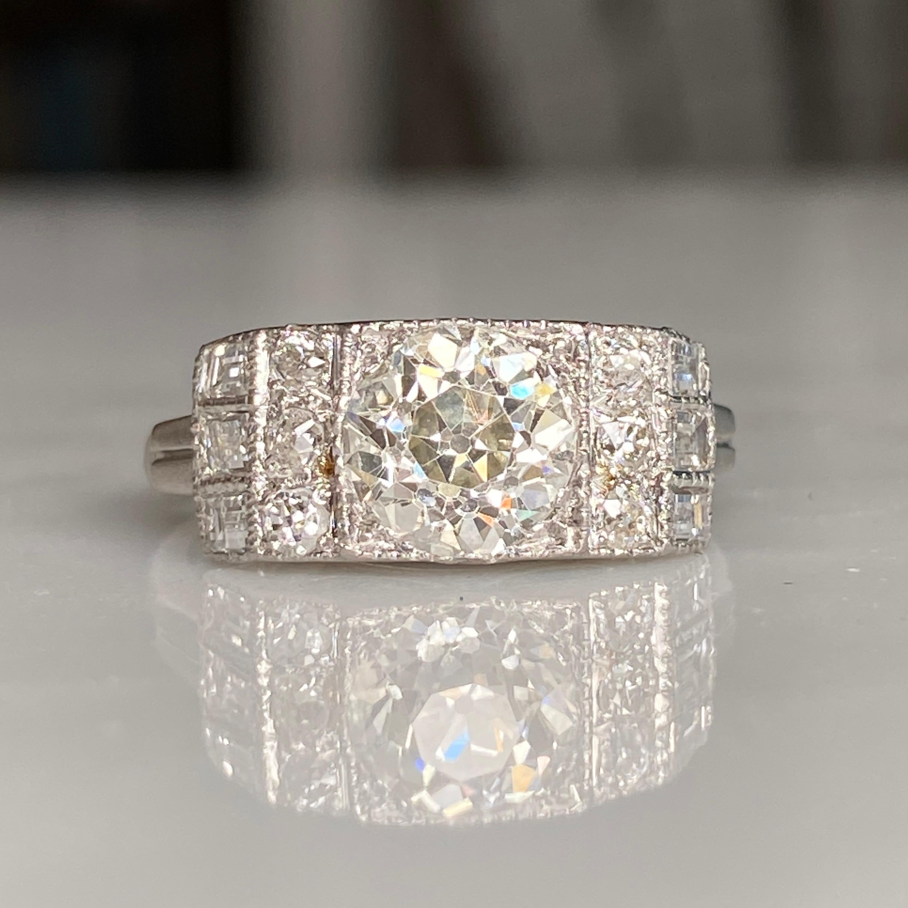 Art Deco 1.97 Carat TW Diamond Platinum Ring For Sale 11