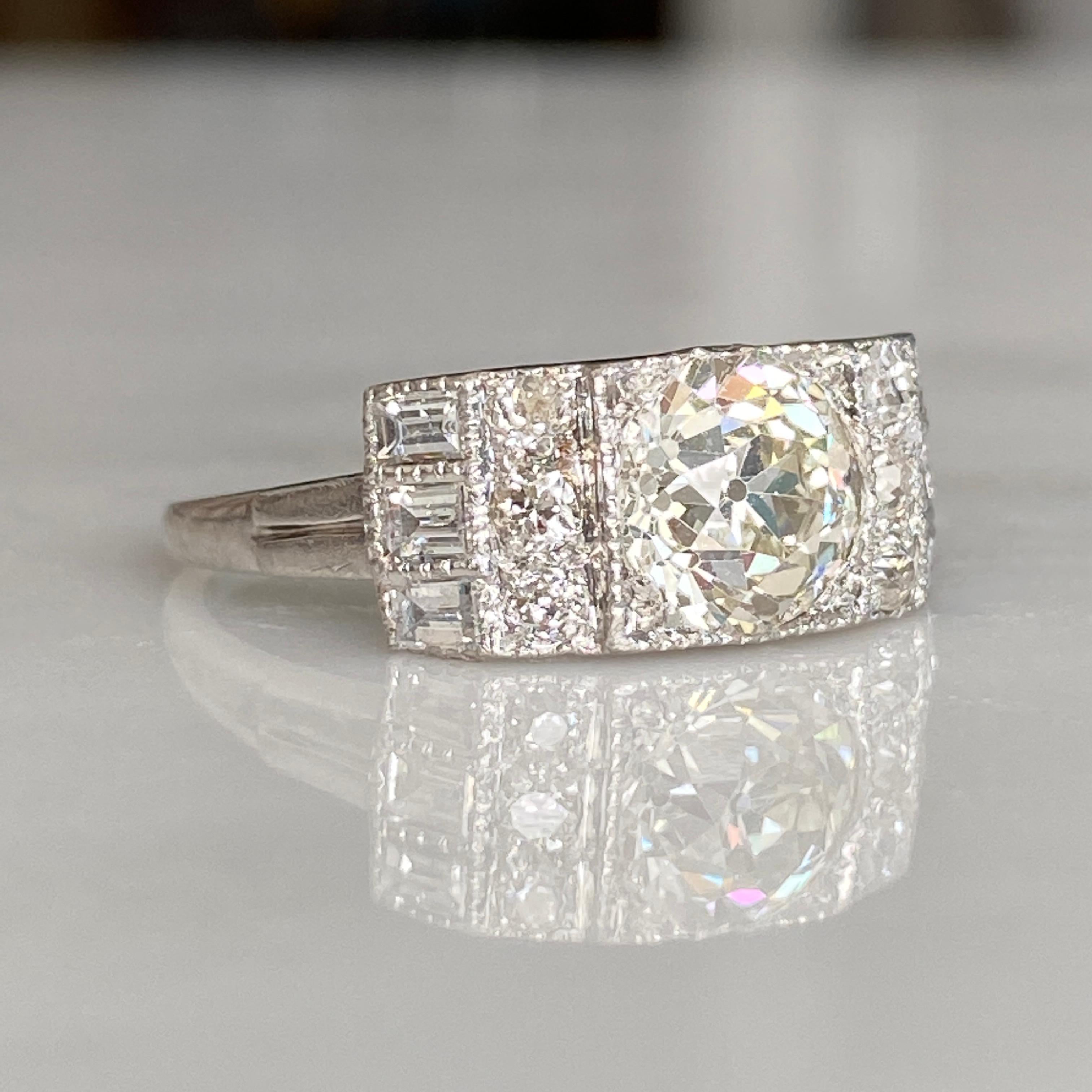 Art Deco 1.97 Carat TW Diamond Platinum Ring For Sale 13