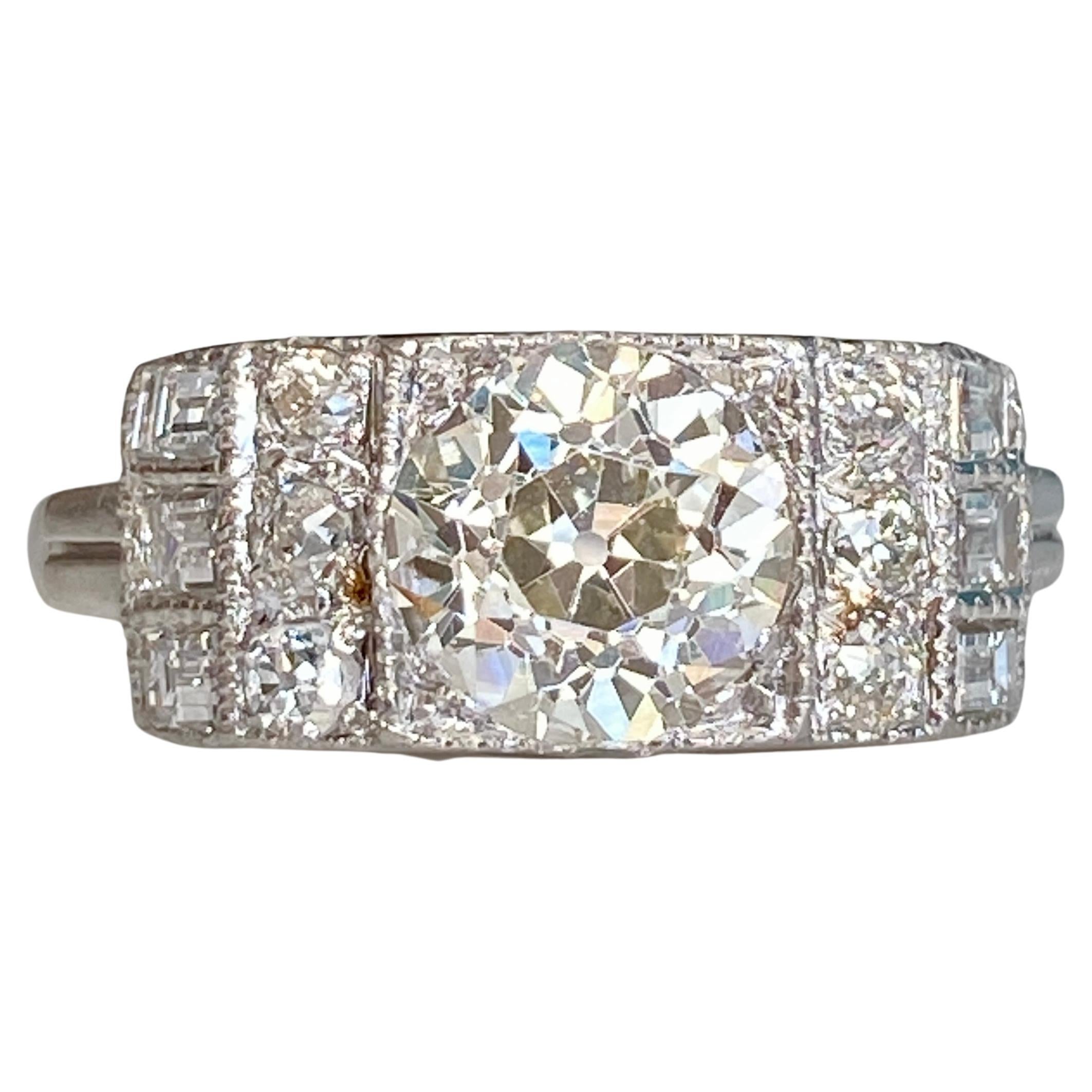 Art Deco 1.97 Carat TW Diamond Platinum Ring For Sale