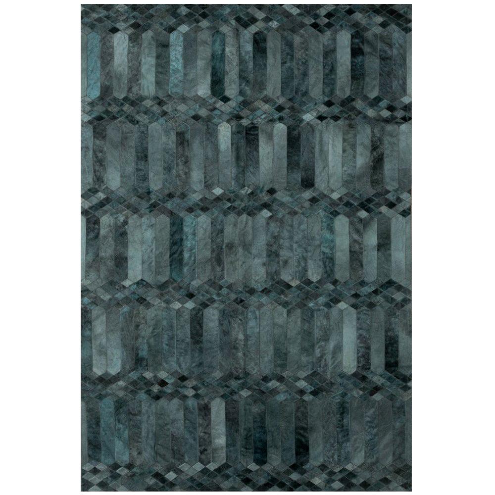 Teal, Art Deco Inspired Customizable Largo Teal Cowhide Area Floor Rug Small