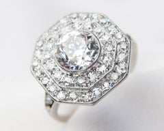 Art Deco 1.98 Carat Diamond Double-Tier Platinum Halo Engagement Ring