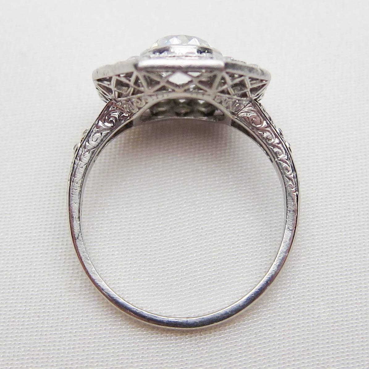 Women's Art Deco 1.98 Carat Diamond Double-Tier Platinum Halo Engagement Ring For Sale